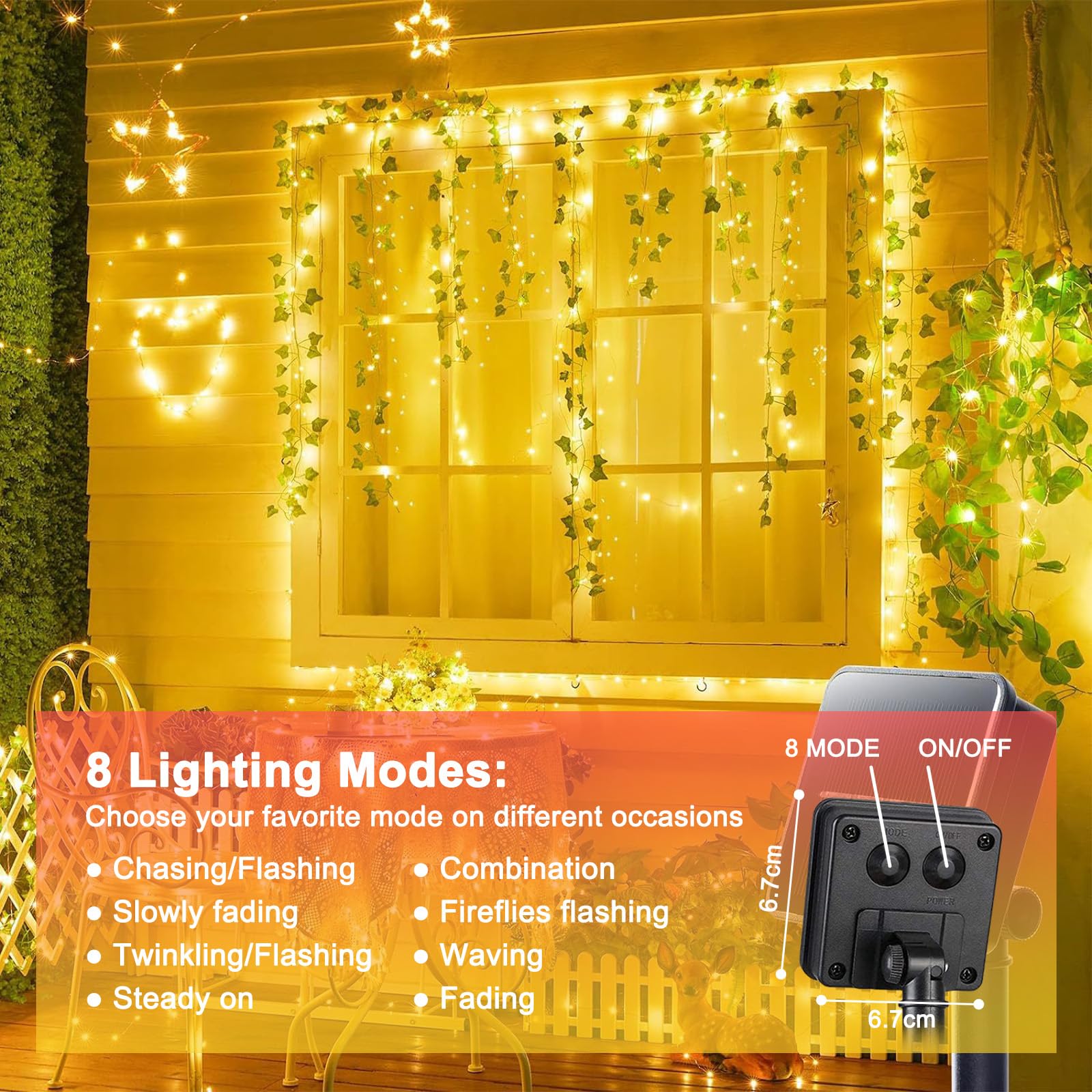 flintronic Solarne łańcuchy świetlne na zewnątrz, oświetlenie ogrodowe (100 diod LED, 8 trybów), 10 m, automatyczne włączanie/wyłączanie, oświetlenie z drutu miedzianego, wodoodporne dekoracyjne