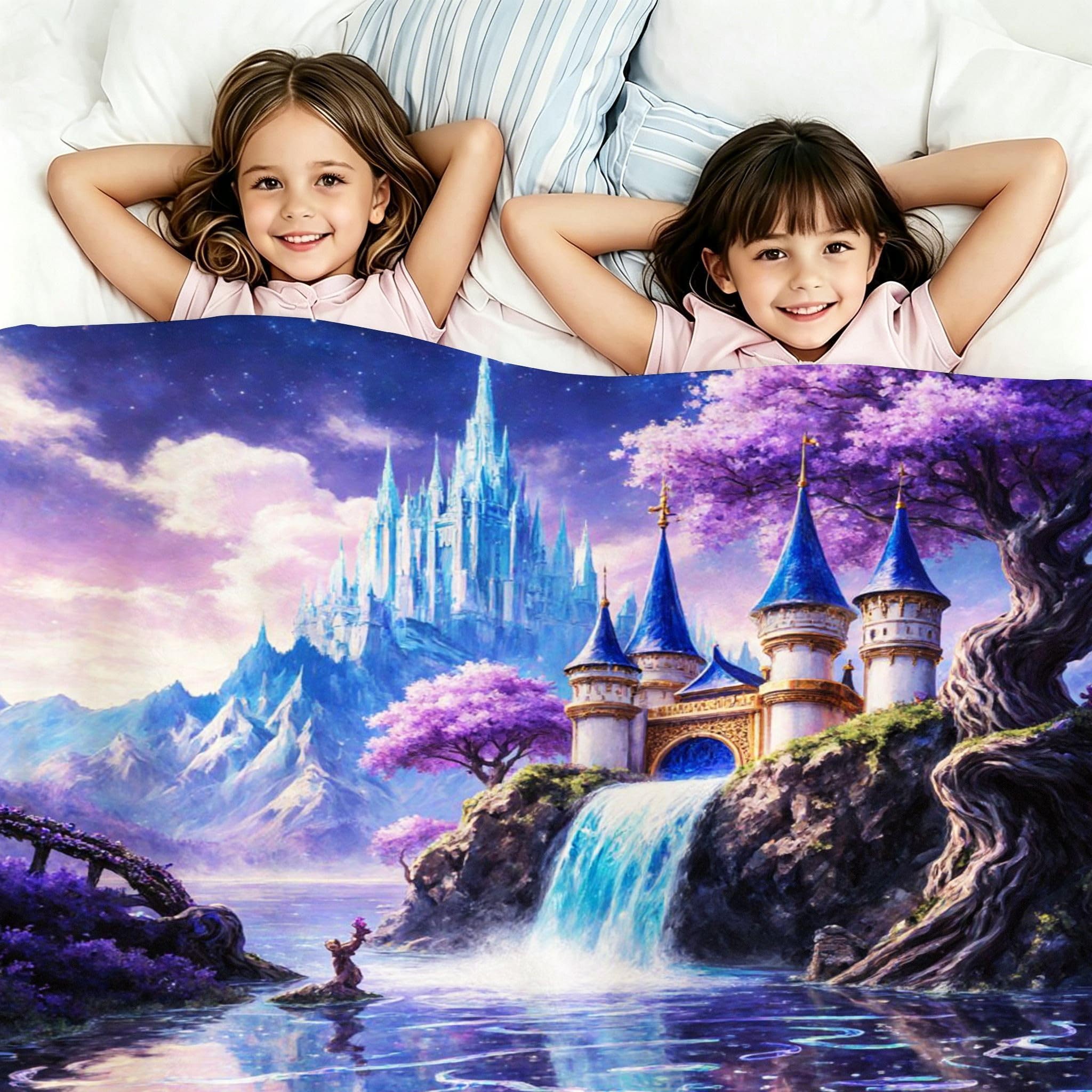 Manta Franela Sherpa 3D Castillo Morado 240x260 para Cama 180-A235