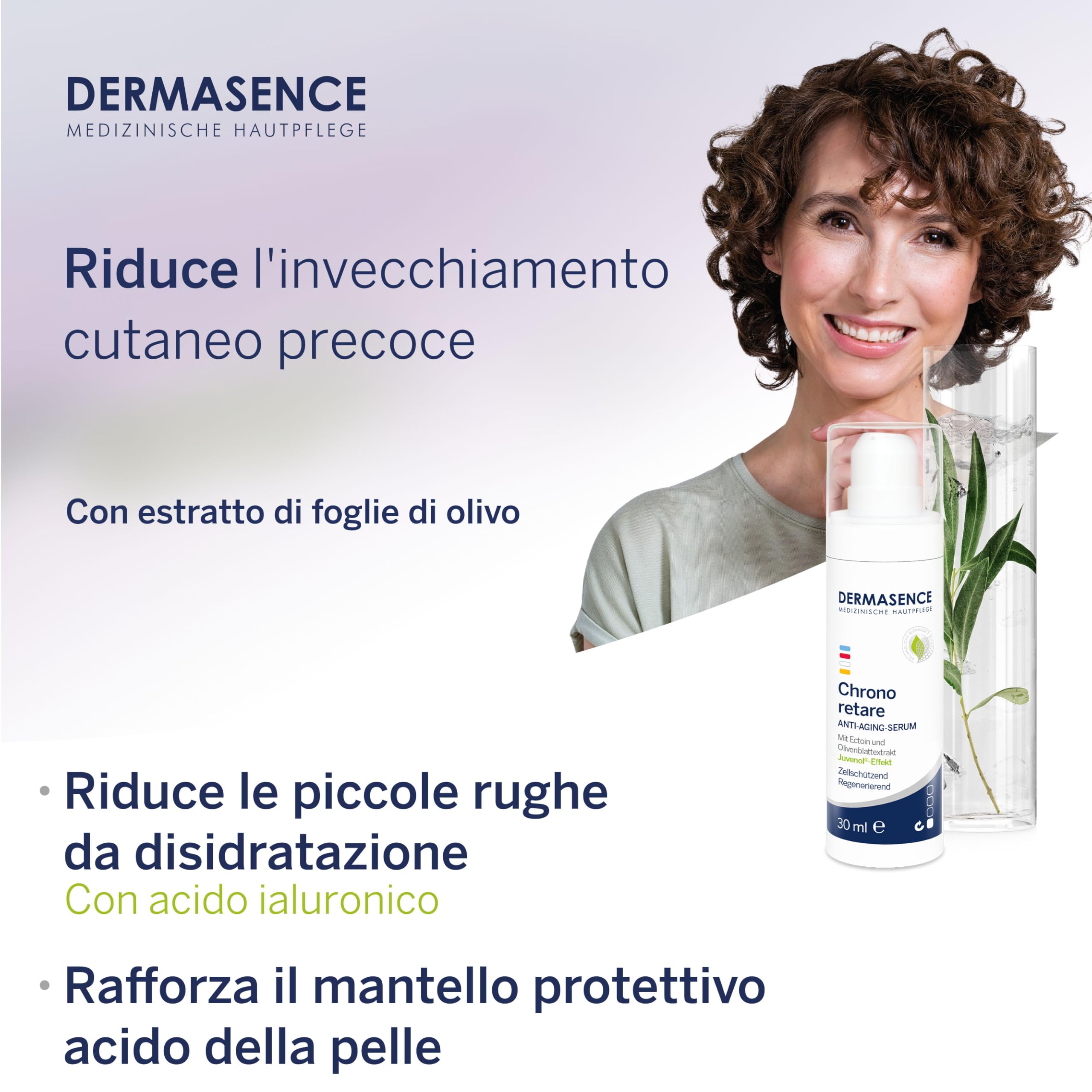 DERMASENCE Chrono retare Anti-Aging Serum, 30 ml | Siero viso anti-età con acido ialuronico, ectoina ed estratto di foglie d'olivo, idratante per pelle matura