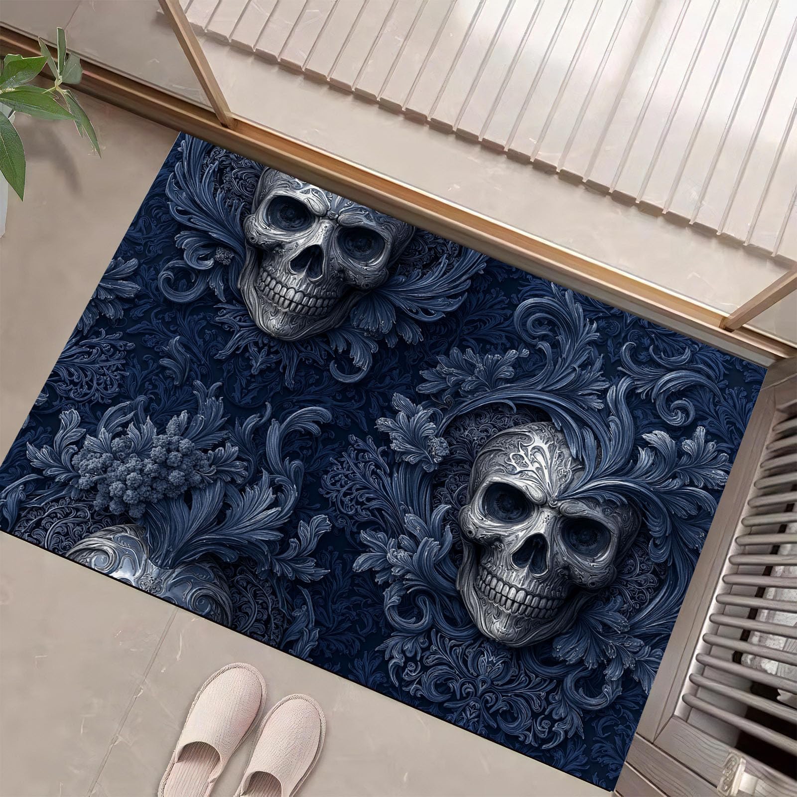 Alfombra 50 x 80 cm de pelo corto con calavera de terror lavable