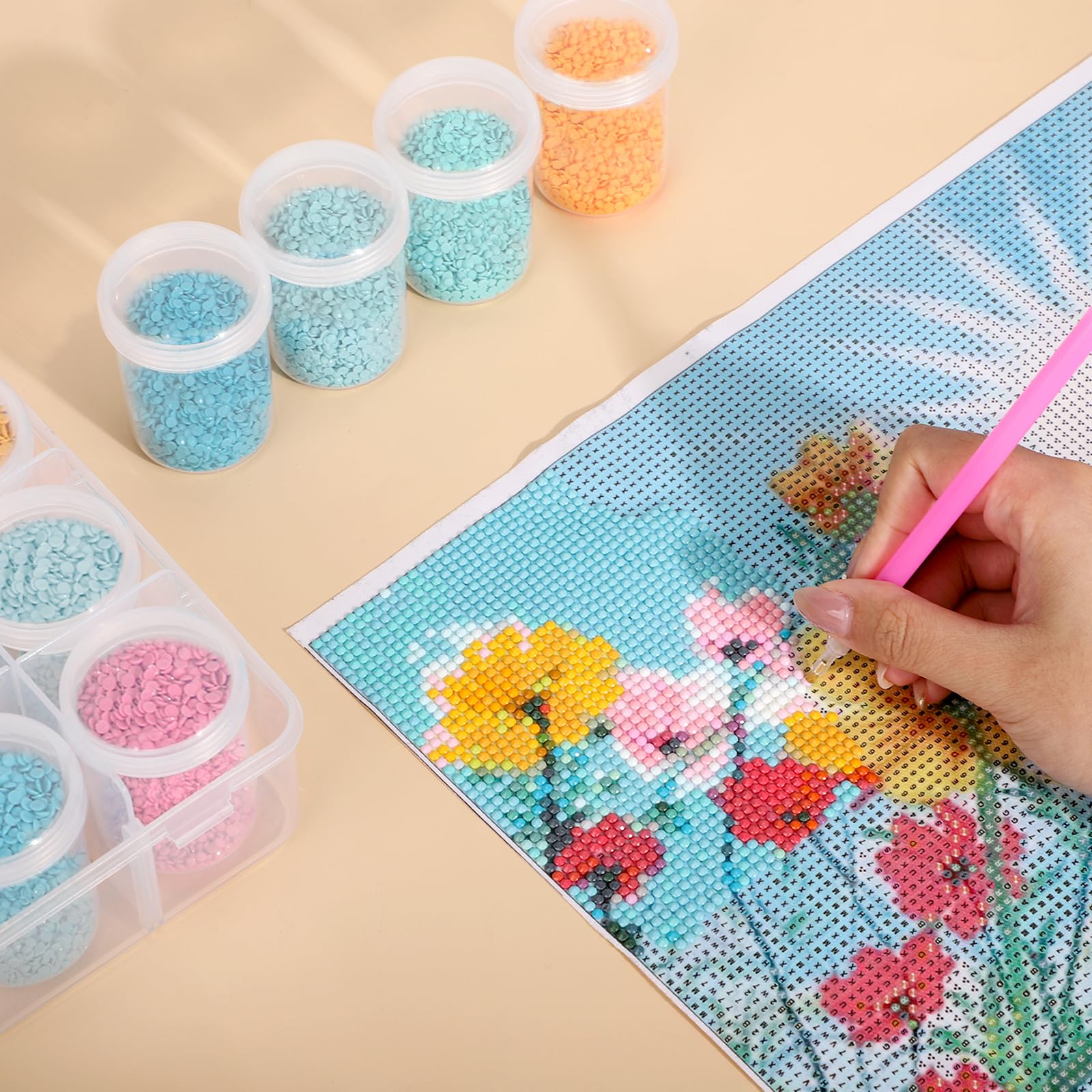 Scatola Organizer Con 12 Barattoli - Porta Oggetti Per Diamond Painting, Perline, Piccoli Accessori - Foto 8