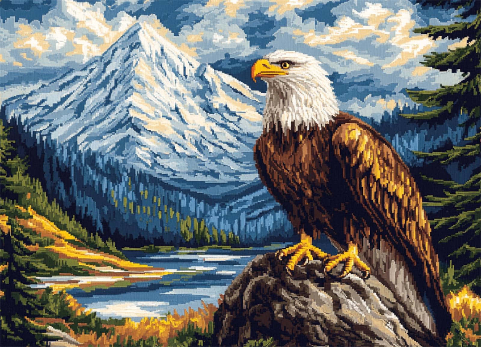 Wallphantom 002 Latch Hook Rug Kits For Adult,Animal Bird Bald Eagle,Diy Rug Crochet Making Kits With Pre-Printed Canvas And Latch Hook Tool And Enough Yarn,55X75cm