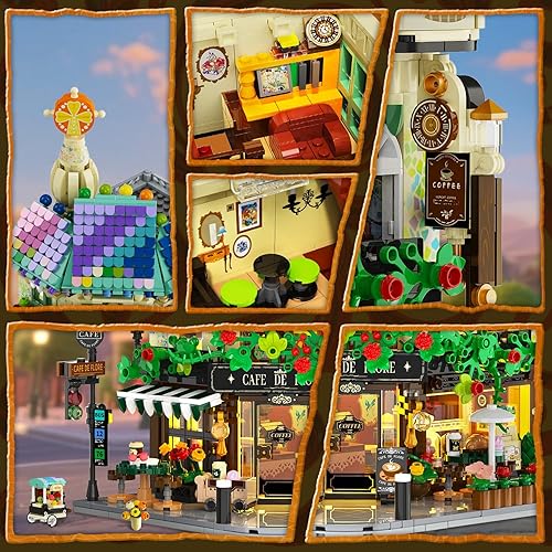 Miniatura 5 de Flower Cafe - Juego de construcción de casa con luces, 1876 piezas, modelo de construcción de City Street Corner Shop, kit de bloques de