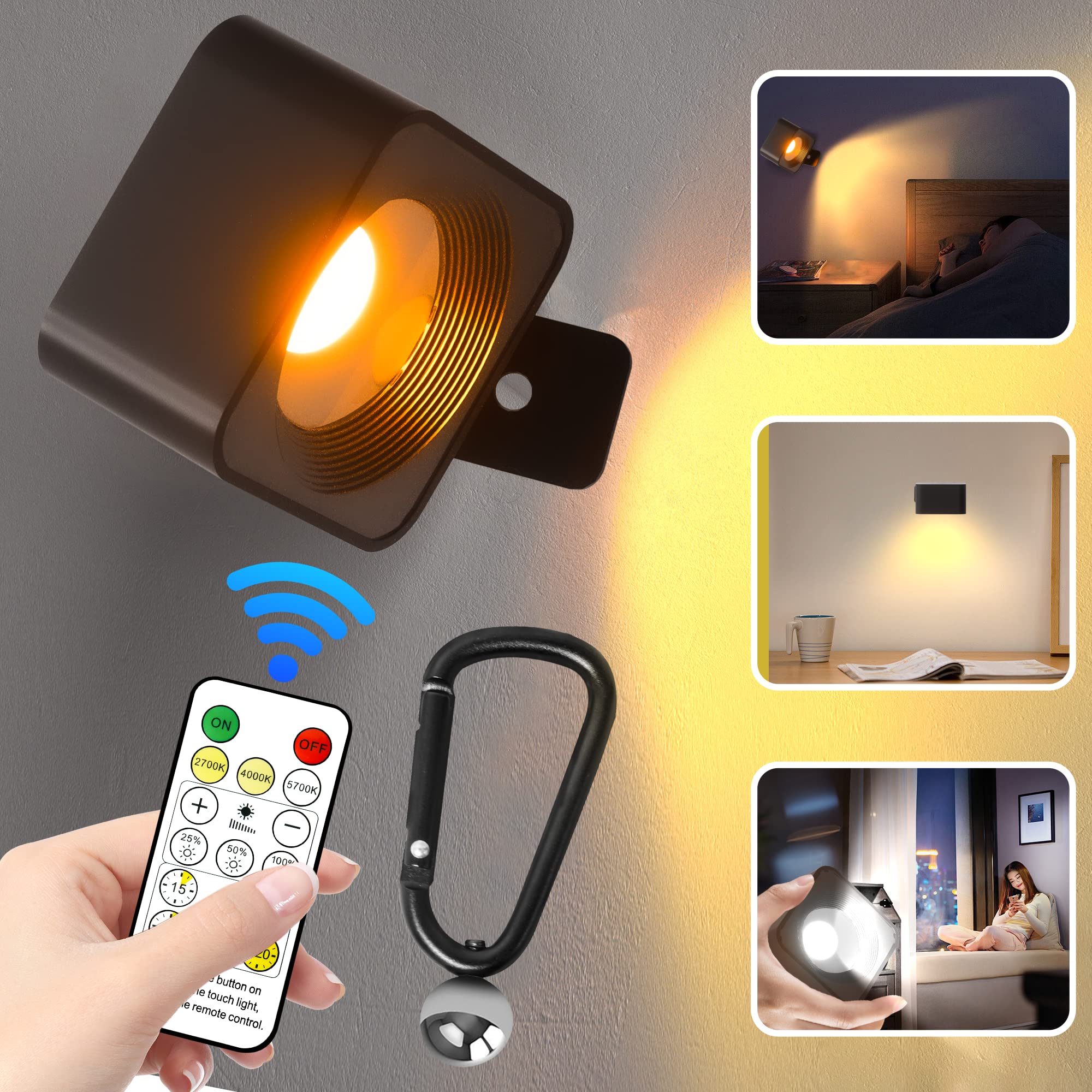 Wall Sconces, LED Wall Lamp with Rechargeable Battery Operated USB Port, and Remote Control 360° Rotate Magnetic Ball Dimmable Touch Control Wall Light for Household Lighting Outdoor