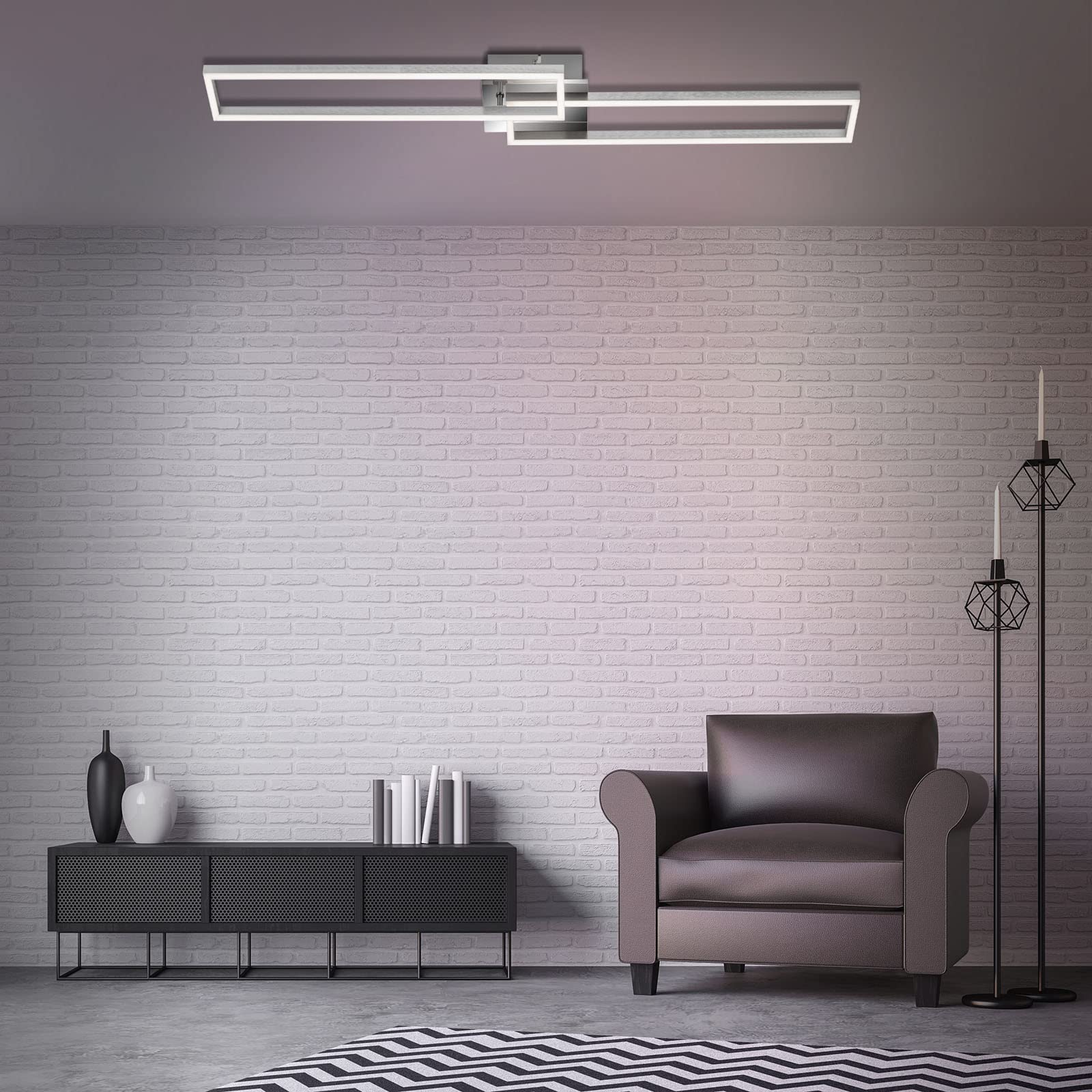 BRILONER - Plafoniera a LED, Lampada da soffitto dimmerabile con Telecomando, Luce calda, neutra, fredda, 1100x248x78mm, LED integrati 40W, 4400Lm, ruotabile, Cromato/satinato