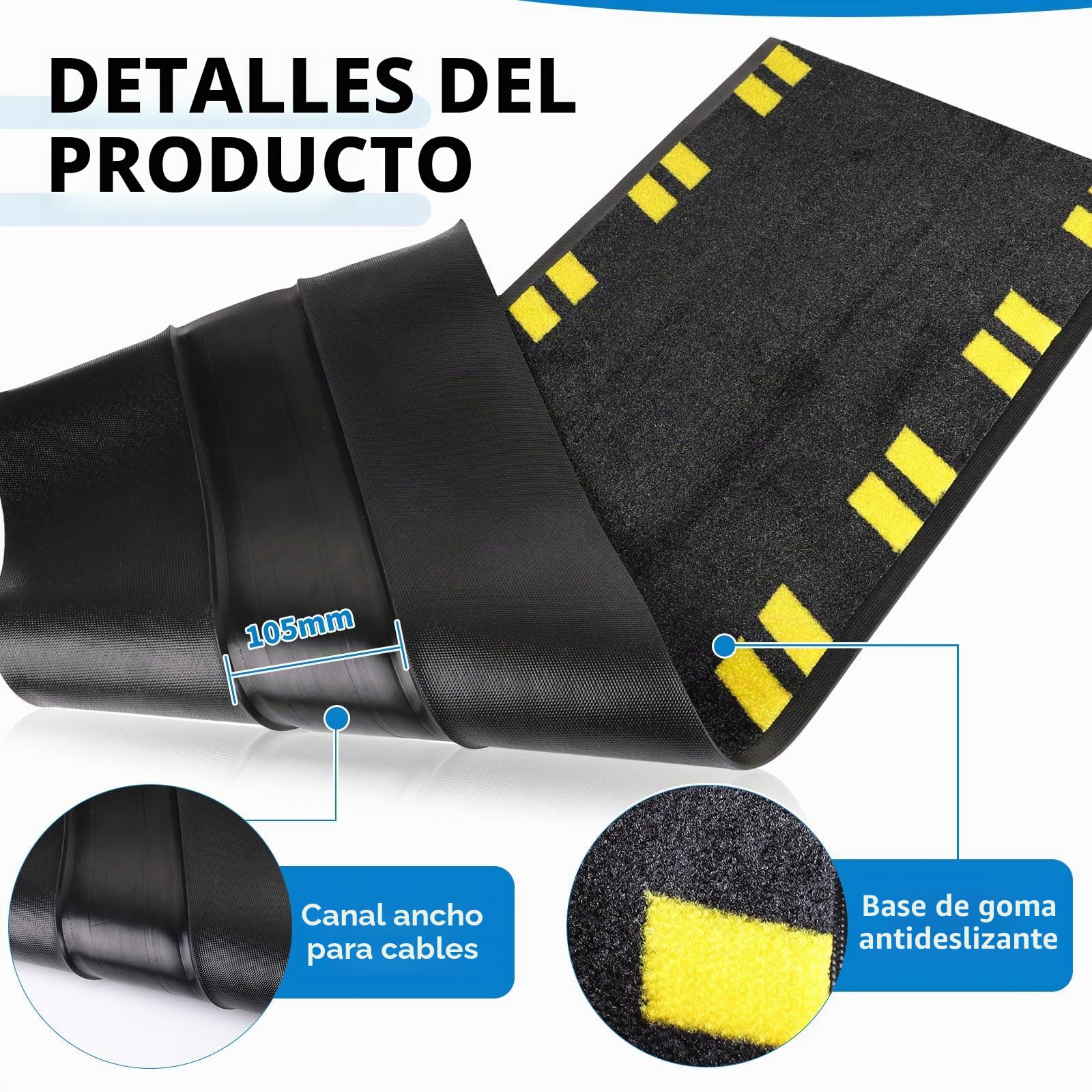 SWAWIS Cubrecables Pasacables de Goma 120 x 40 cm - Alfombrilla Protectora de Cables de Nylon y Goma - Canal para Cables de Suelo Interior/Exterior - Rápida, Sencilla y Recolocable