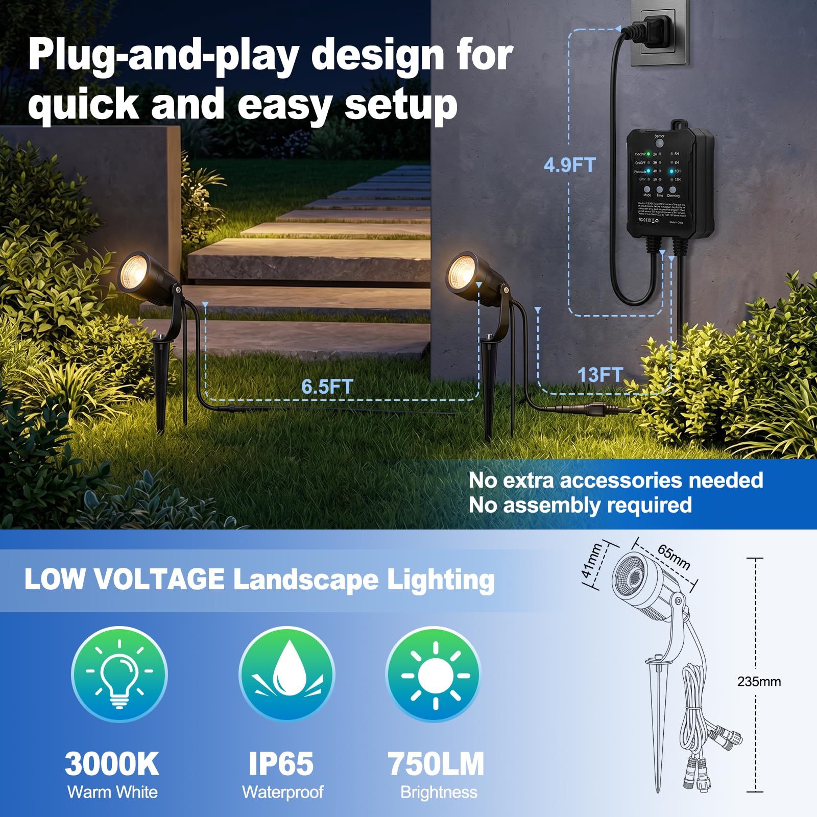 SMY Lighting 8er Set Gartenbeleuchtung, 5W Aluminium LED Gartenstrahler mit Timing und Fotozellensensor, 3000K Warmweiß, IP65 Wasserdicht, Dimmbare Strahler Außen mit Transformator für Garten Wege