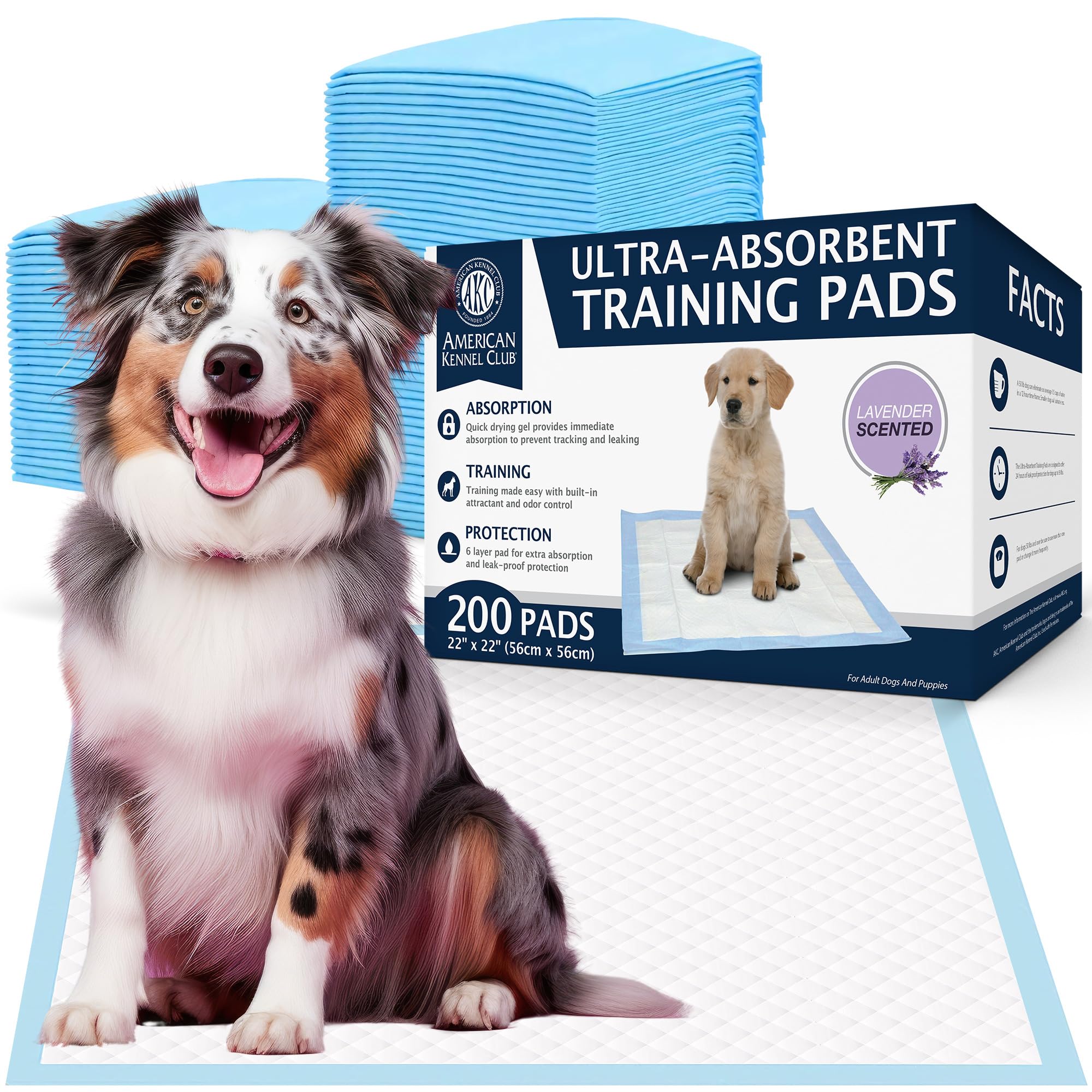 AKC Puppy Training Pads, 22" x 22", Lavender Scented, 200 Count