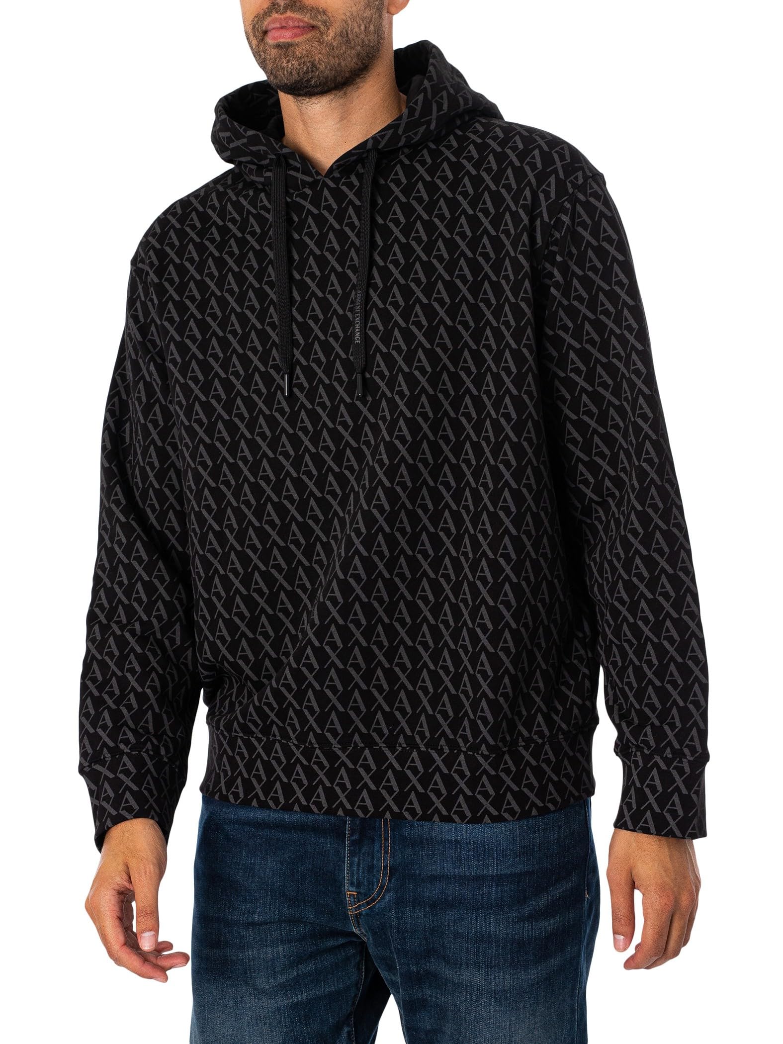 Armani Exchange Uomo Felpa con Cappuccio Pullover con Stampa Logo, Nero