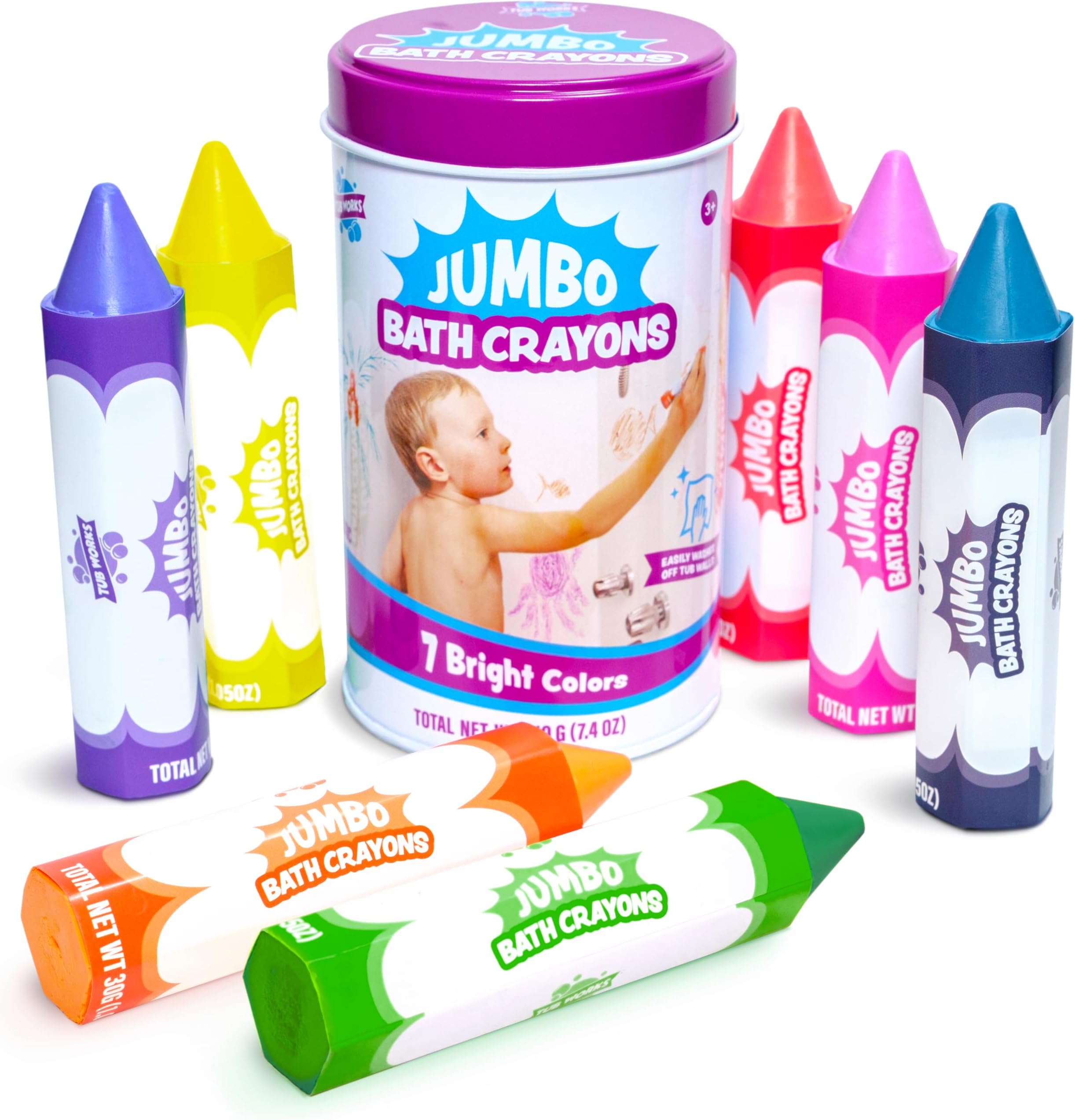 Smooth™ Jumbo Bath Crayons Bath Toy | Nontoxic, Washable Bath Crayons for Toddlers & Kids | Unique Formula Draws Smoothly & Vividly on Wet & Dry Tub Walls | Large, Easy-Grip Bathtub Crayons