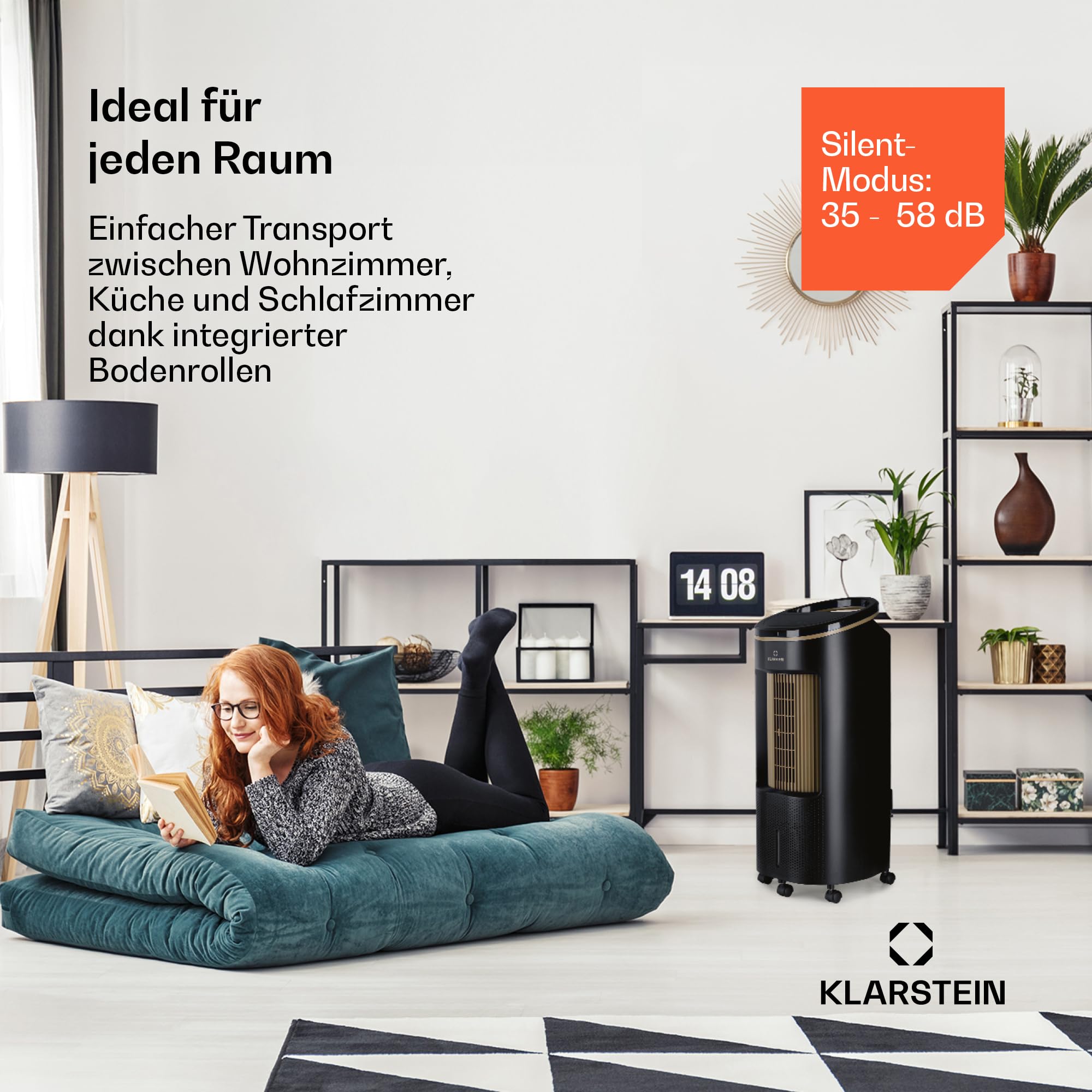 Klarstein Luftkühler mit Wasserkühlung, 4-in-1 Verdunstungskühler, Luftbefeuchter, Ventilator & Luftreiniger, Mobile Klimageräte, Luftkühler mit App-Steuerung & Nachtmodus, Leiser Air Cooler