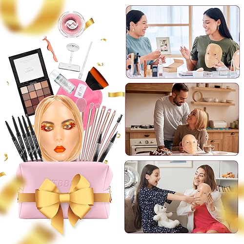 Miniatura 7 de ZTBBRA Tabla facial de práctica de maquillaje cara de práctica de maquillaje de silicona reutilizable cara de maniquí de maquillaje viene con juego