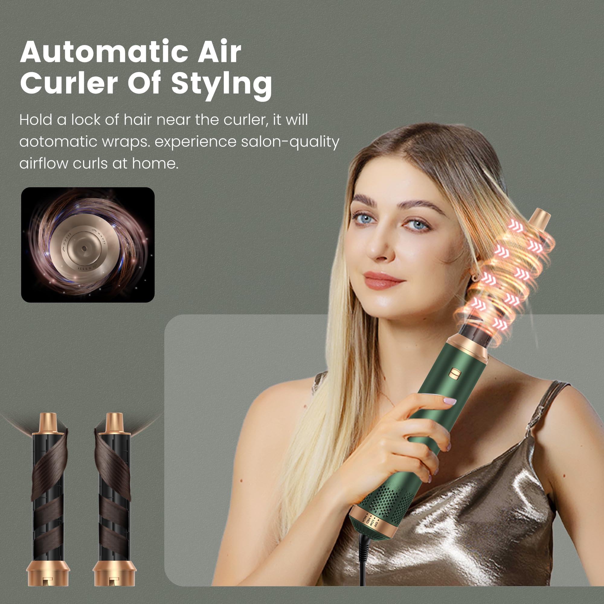 Air styler pro 5 en 1 Secador Moldeador de Pelo 5 Cabezales Intercambiables 3 Temperaturas moldeador pelo Cepillo Secador Pelo uego de Brochas para Secar el cCabello