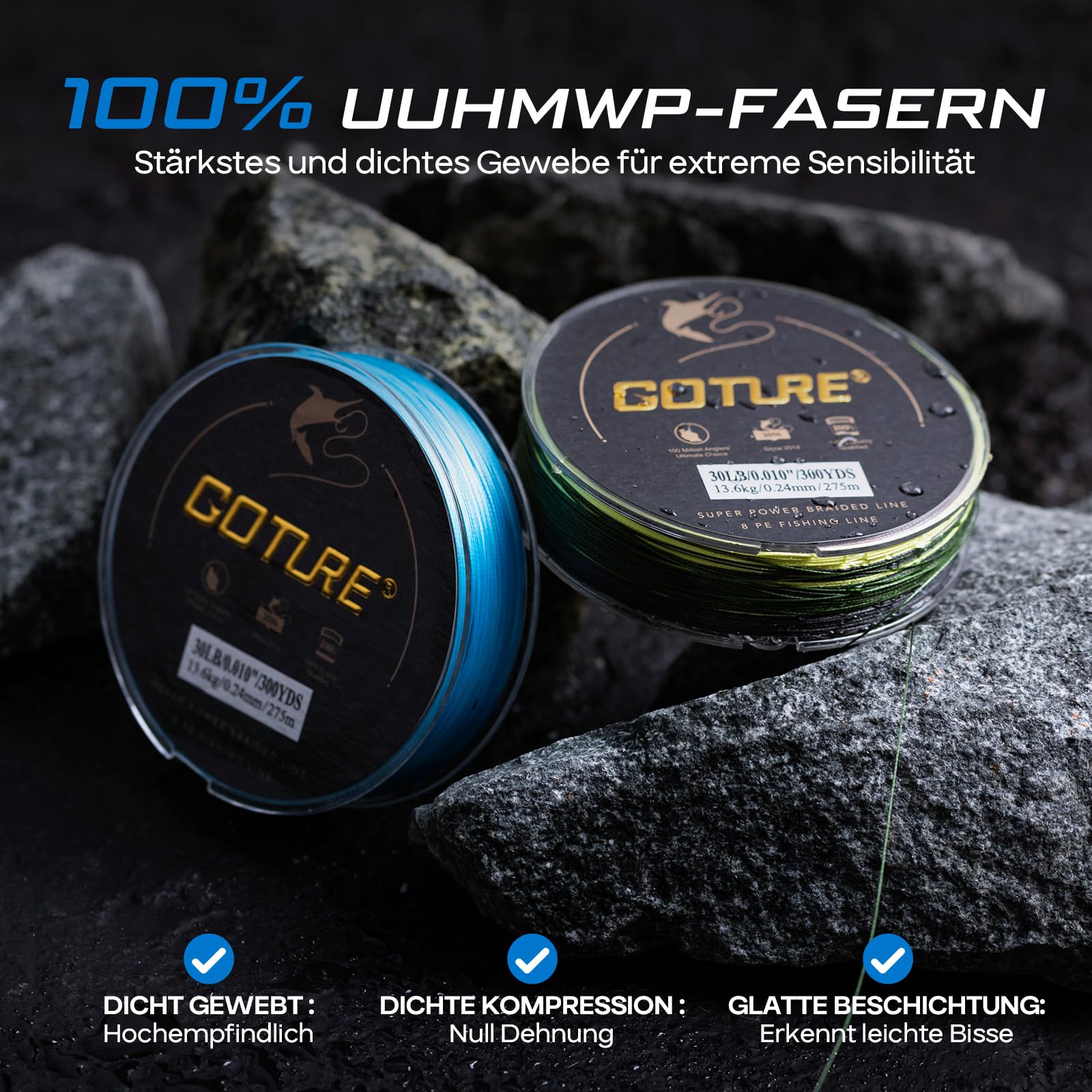 Goture Sedal de pesca trenzado de 8 capas, cuerda PE30, hilo ultrafino, cuerda fuerte, hilo sensible para pesca spinning, peces depredadores, pesca de carpa, cambio de color de 274 m