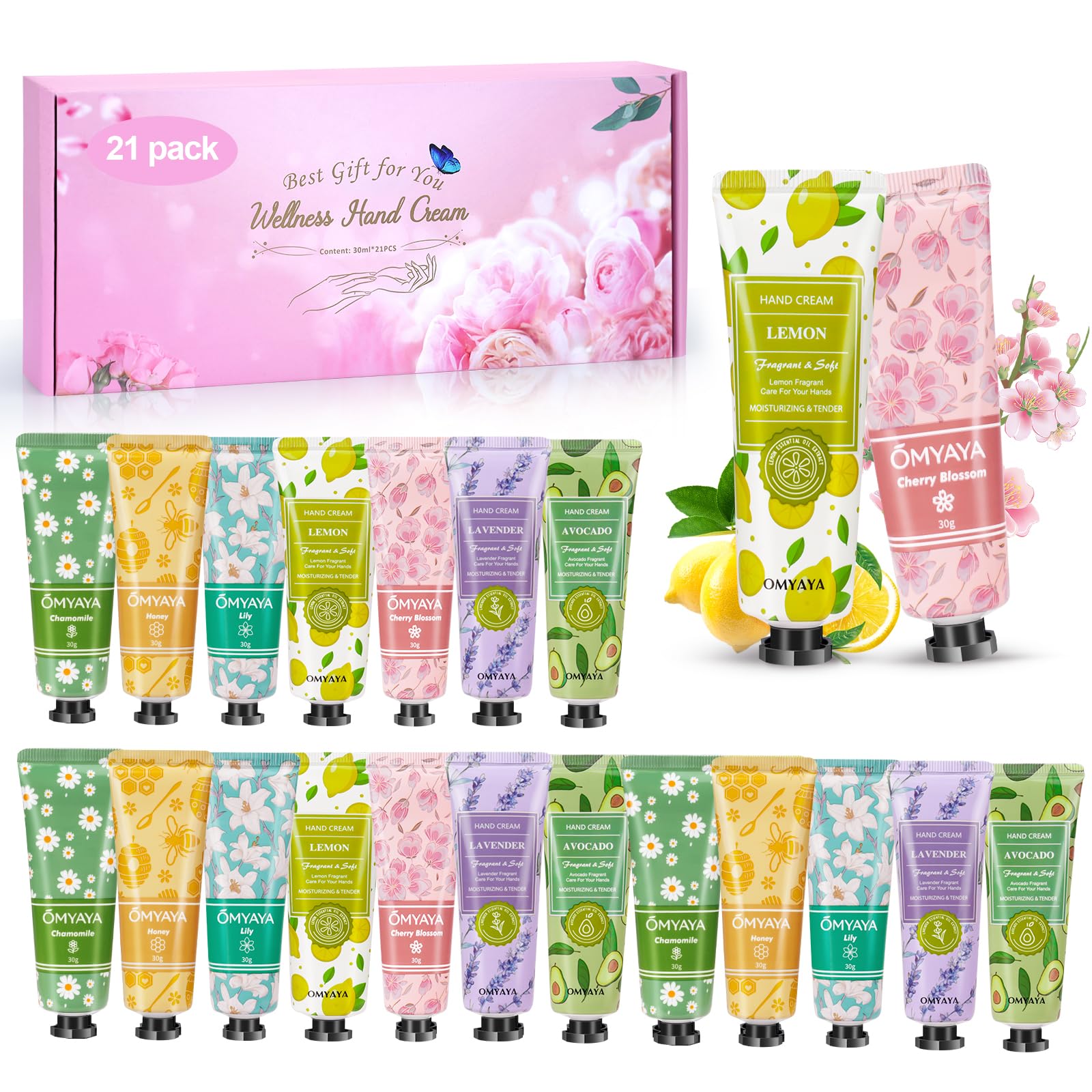 Handcreme Set, 21 Pack Handcreme Damen Geschenkset, Duft Hand Fuß Tag Nachtcreme Feuchtigkeitscreme, Kleine Geschenkset für Frauen und Männer,Weihnachten & Geburtstags Geschenk