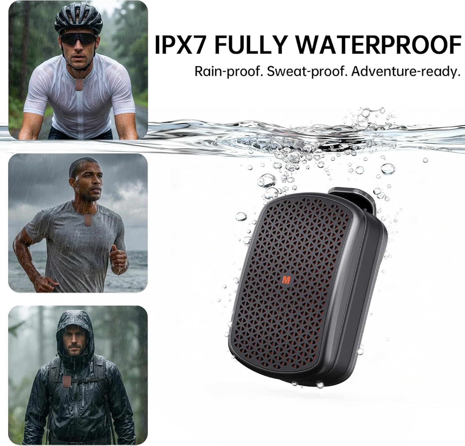 M1 Wearable Bluetooth Speaker with Magnetic Base & Secure Clip, IPX7 Waterproof Mini Personal Speaker for Golf Cart, Hiking, Construction & Job Site, Bluetooth 5.4, TWS, Mic (Black) - Image 3