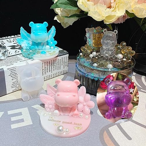 Miniatura 4 de LANGYI Molde de resina animal, pegamento de gota de cristal DIY, aromaterapia, yeso, hipopótamo, león tridimensional, adornos para perros, colgantes