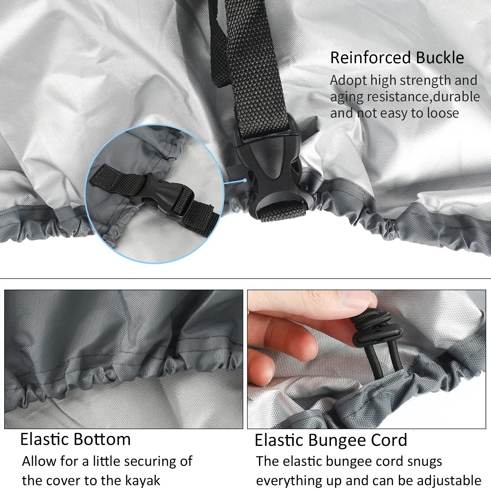 AMGJ Copertura per Kayak in Tessuto Oxford 420D Telo Copri Protezione per Canoa Impermeabile Protezione dai Raggi UV(Grigio),Fit 2.1m to 2.5m Kayak