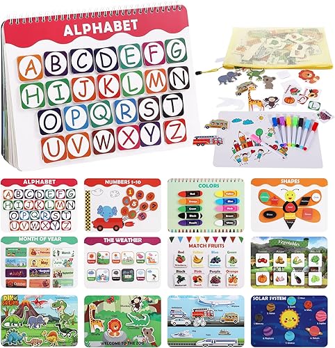 Montessori - Libro ocupado para niños pequeños, actividades de aprendizaje preescolar y juguetes educativos, 12 temas, carpeta de actividades