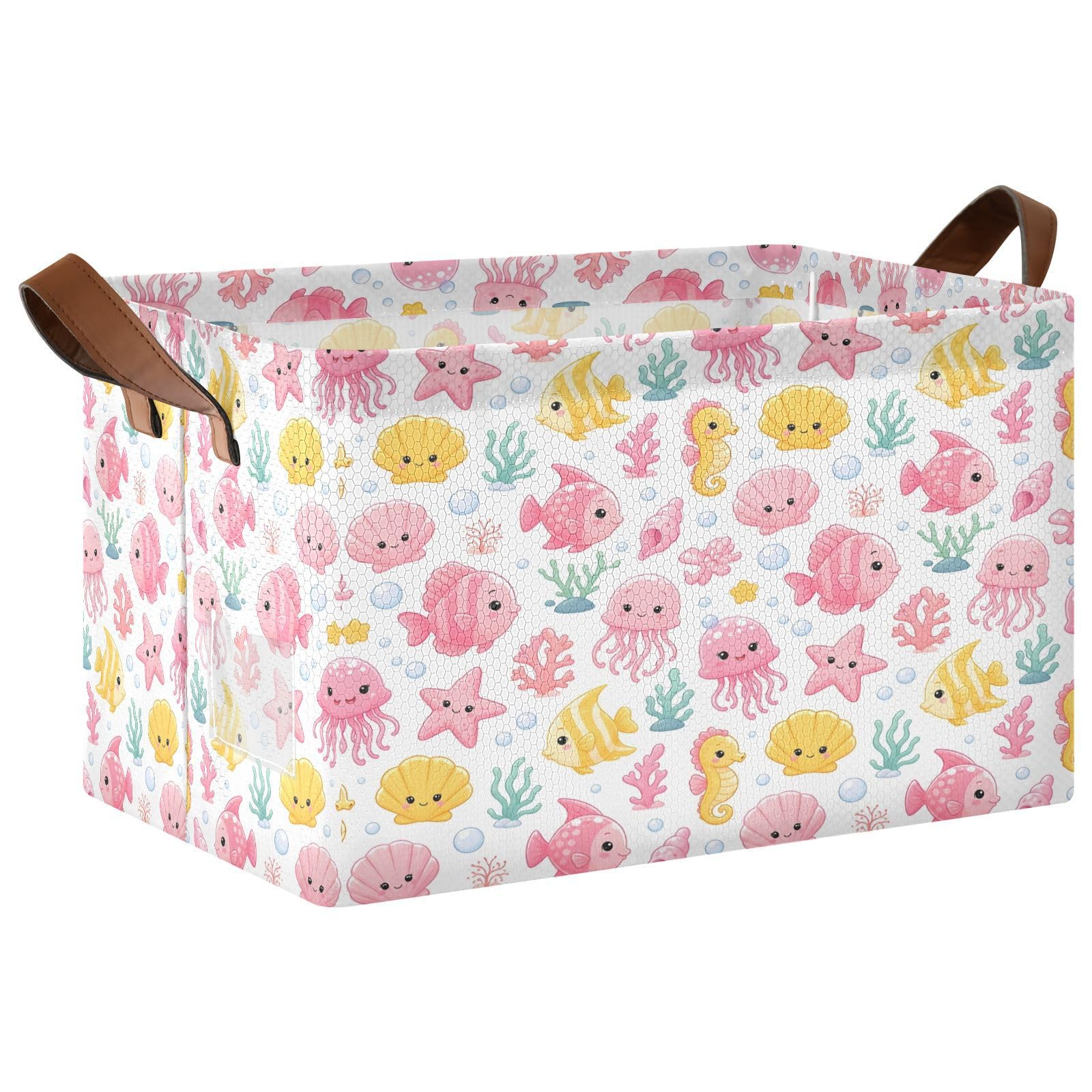 Ewusp Jelleyfish Storage Basket with Handles Waterproof Collapsible Storage Bin Closet Organiser Dog Toy Basket for Bedroom Nursery Office Home Organizing
