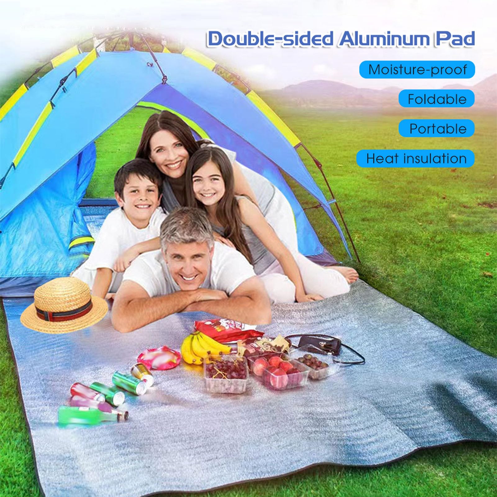 Matelas Isolant Camping 200x200 Cm - Mousse Double Face, Imperméable, Pliable, Avec Sac De Rangement, Pour Tente Et Plein Air