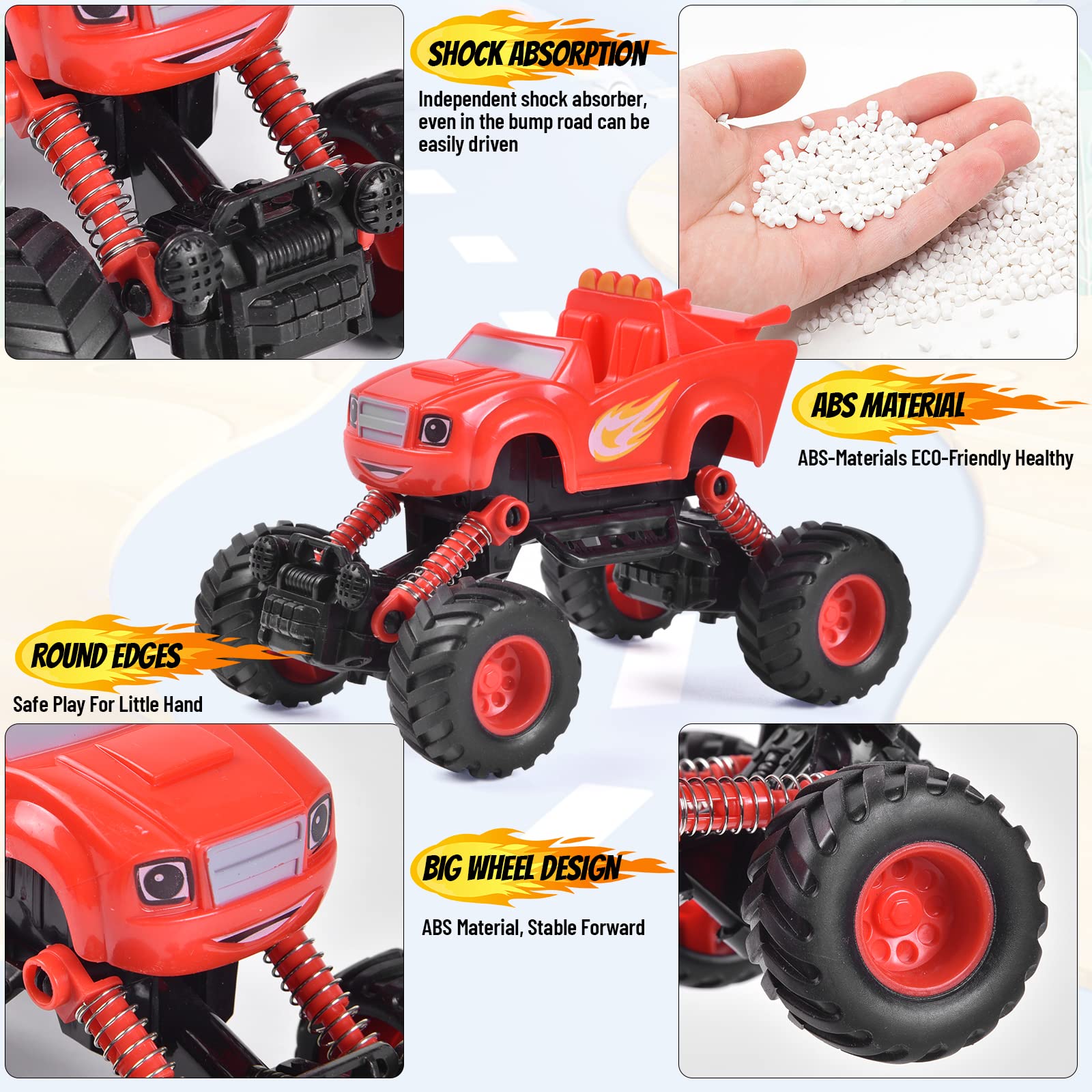 SZJYMY Big -Foot Monster Truck Toy Blaze and The Monster Machines Trucks Neon Wheels 3-Pack of Diecast Vehicles for Ages 3+ Years - Image 3