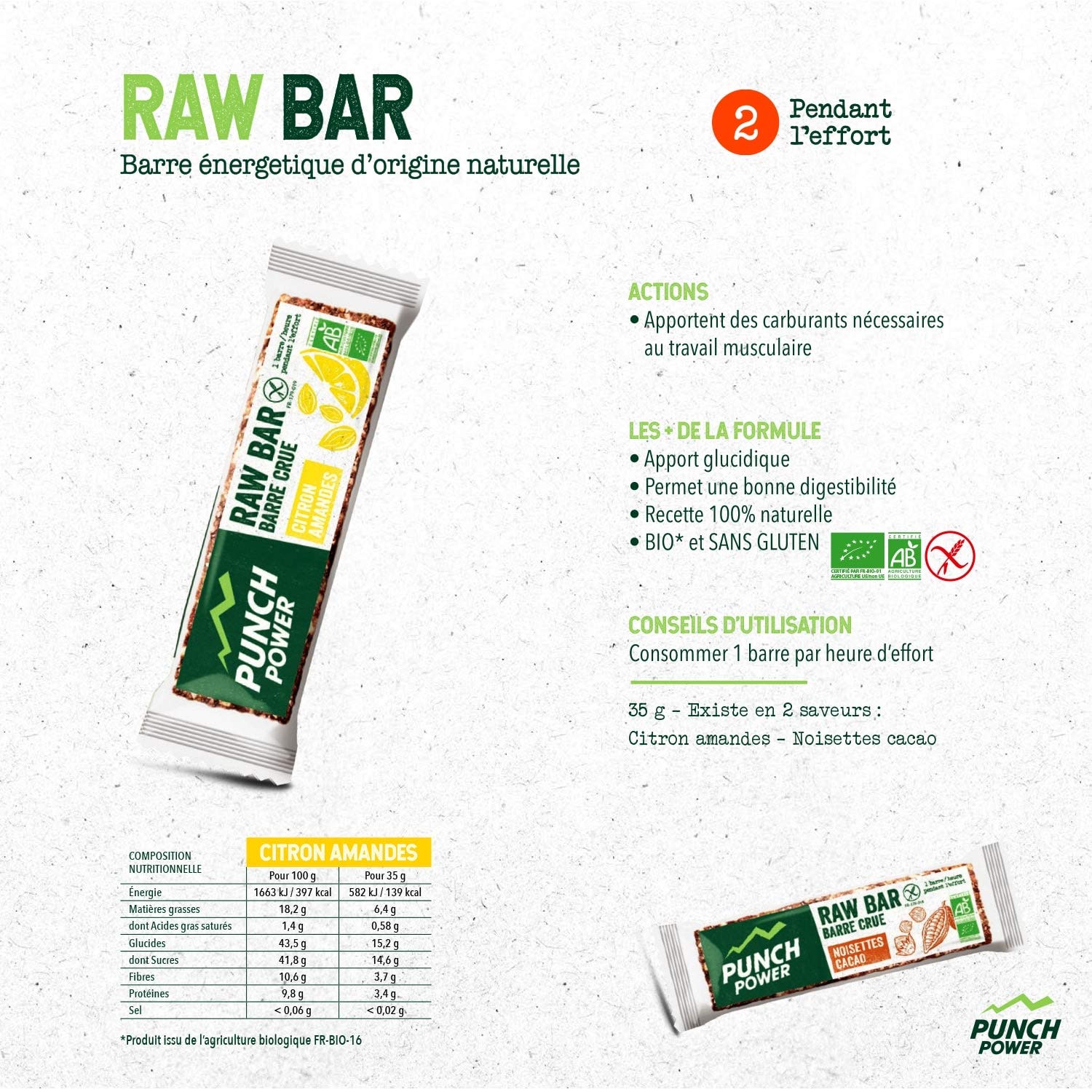 Punch power Raw Amande Citron Bio Barres - 40 g
