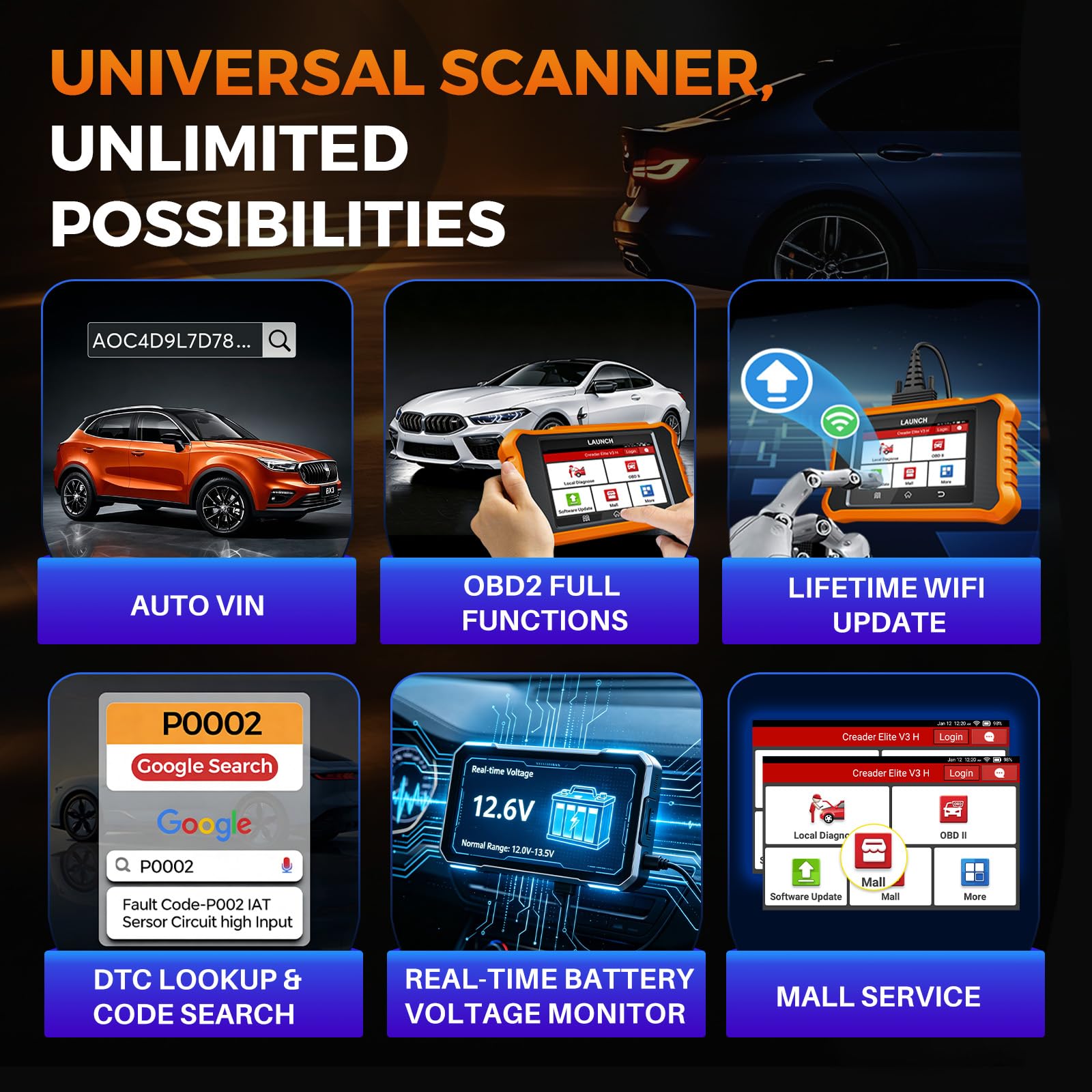 LAUNCH X431 Elite V3.0 OBD2 Diagnosi Auto di Tutti i Sistemi per Audi per V A G con 50+ funzione di reset, Controllo Bidirezionale Codifica ECU Online TPMS EPB DPF Aggiornamento a Vita
