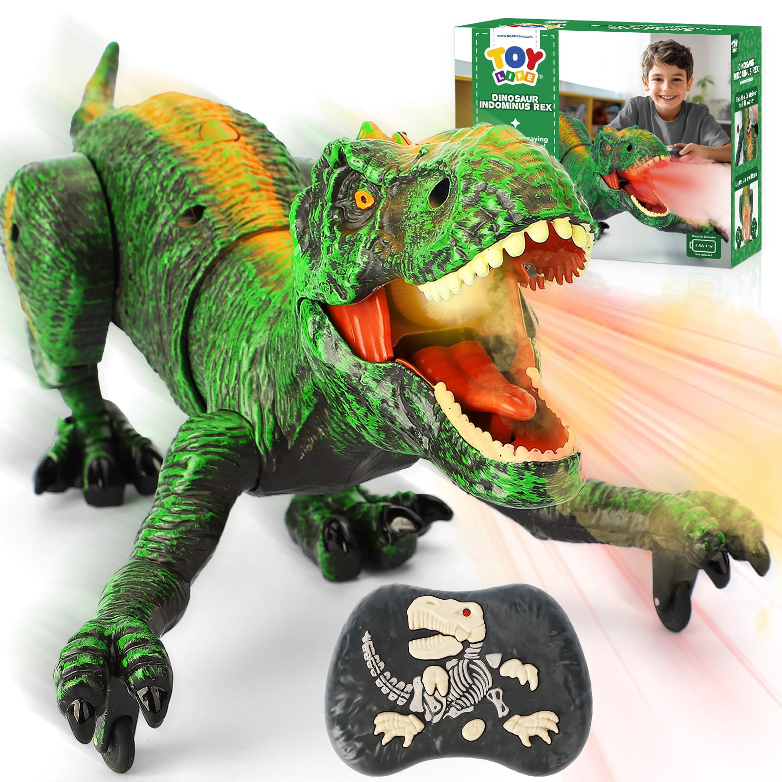 TOY Life Remote Control Dinosaur Toy, RC T-Rex with Lights, Sounds