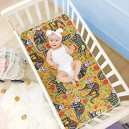 Miniatura 6 de Cats Crib Mattress Protector Mini Crib Mattres Pad Cover Cooling Mattress Topper Ice Silk Cooling Pad & Pillow Play Mat Washable & Breathable for