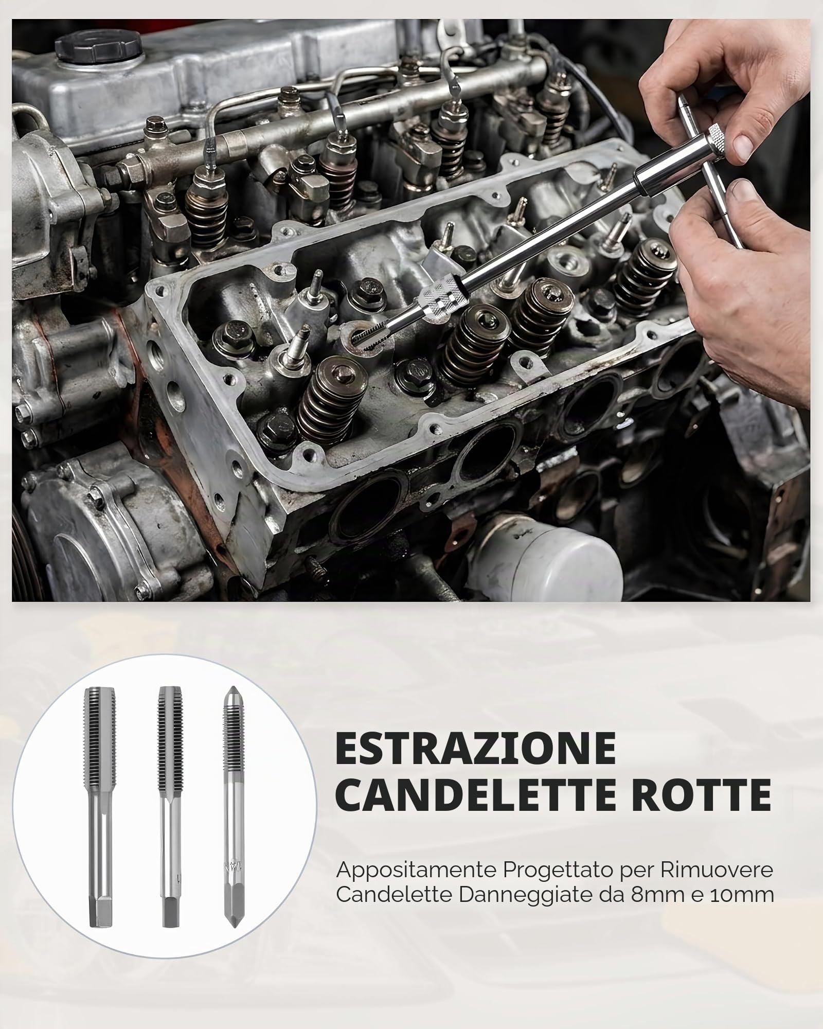 Kit di strumenti per la rimozione di candelette danneggiate, 8 mm e 10 mm