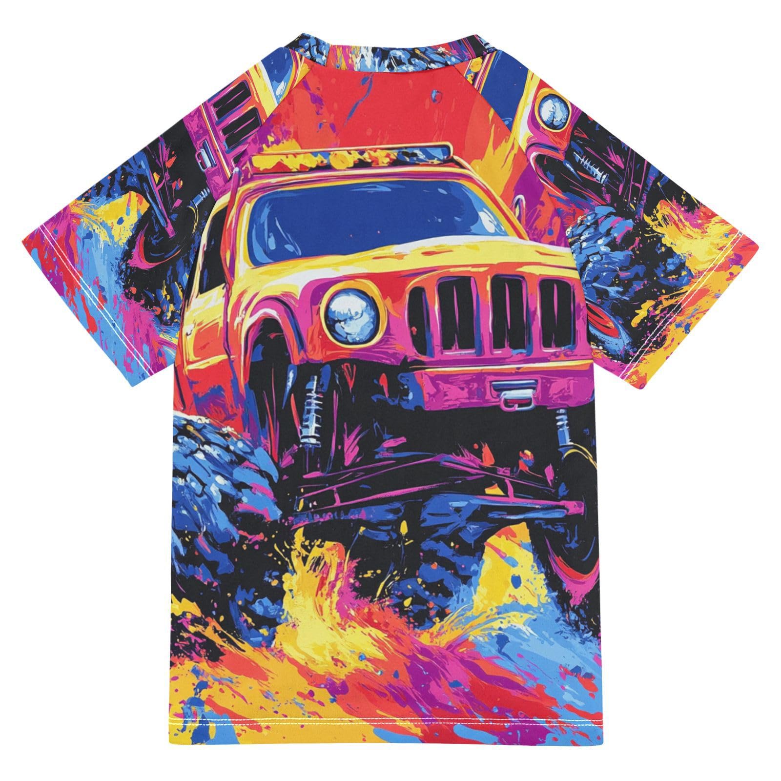 Jucciaco Boys Swing Shirts Doodle Monster Truck Car Rashguard Short Sleeve Kids T-Shirts Sun UPF 50+ Multicoloured