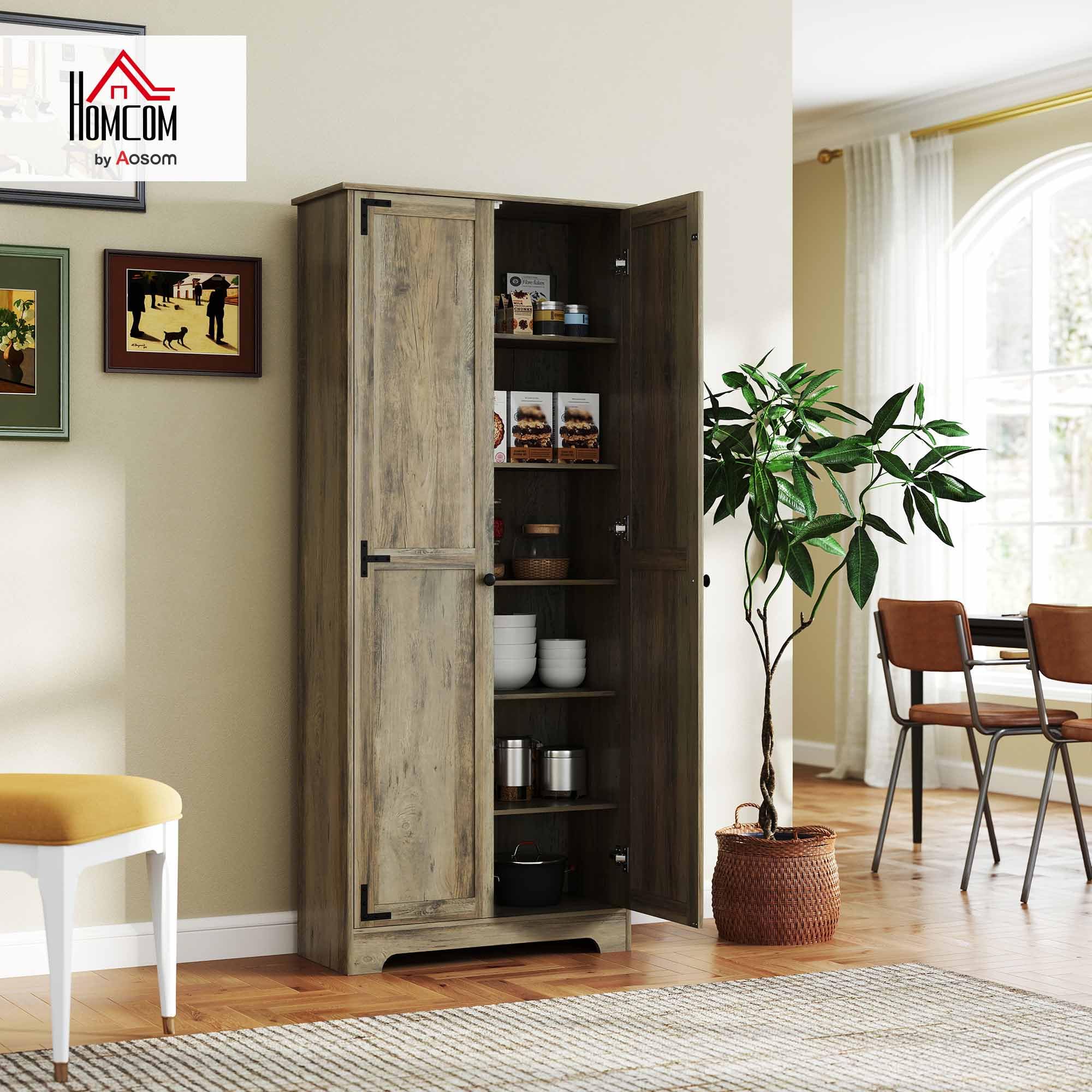 HOMCOM Alacena de Cocina Armario de Cocina Armario de Almacenaje con 2 Puertas y Estantes Ajustables para Comedor Salón 78x31,5x182 cm Marrón Grisáceo