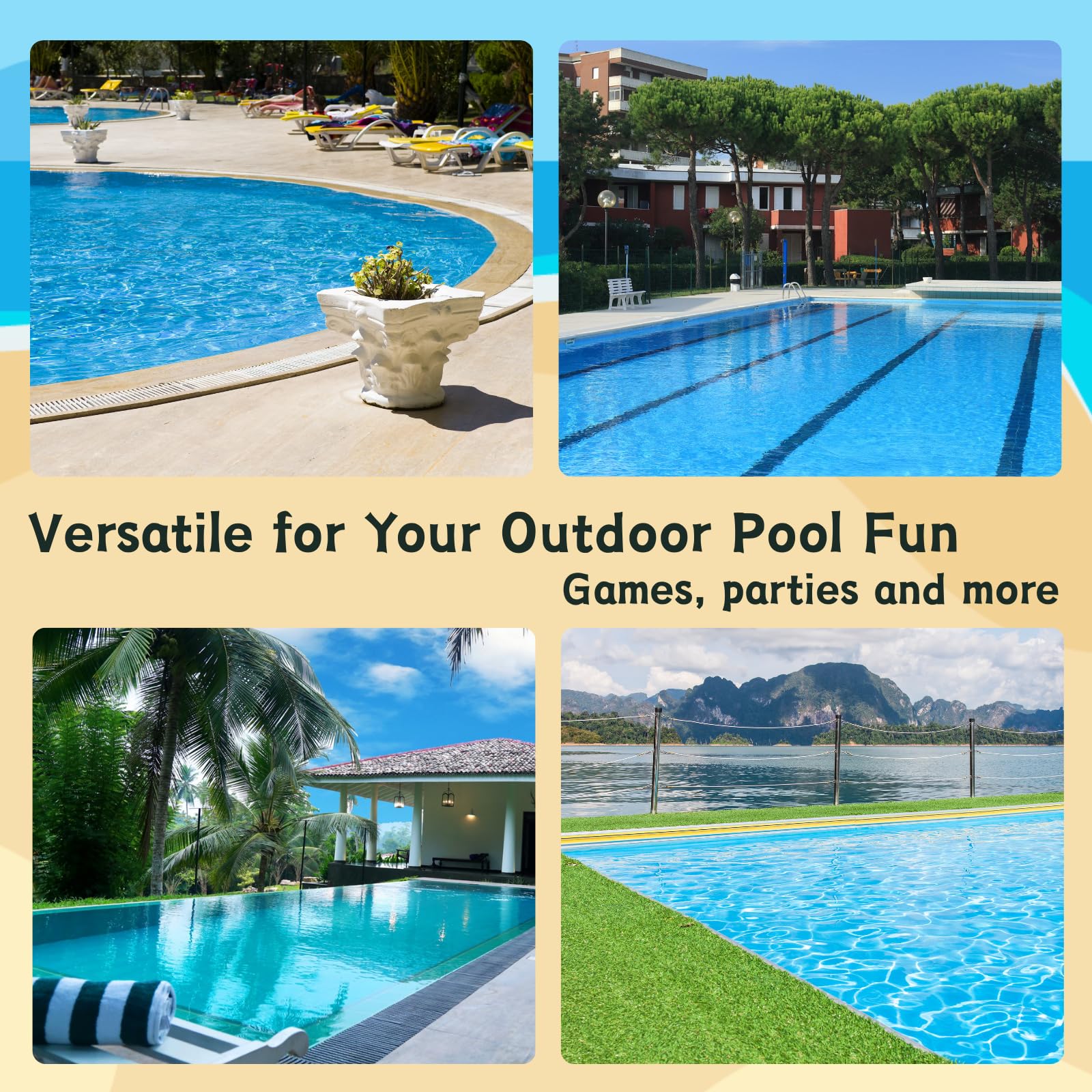 Red de voleibol de repuesto para piscina, longitud ajustable de 15 a 26 pies (solo red) | Hebilla de acero anti-UV y duradera universal para juego de red de voleibol de piscina