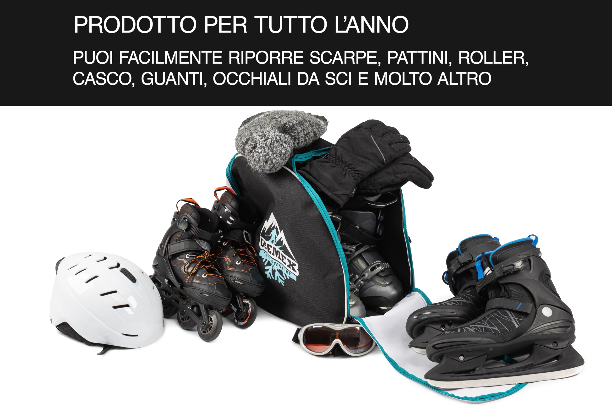 borsa per scarponi da sci con casco - borsa impermeabile con scomparto per casco - borsa per scarponi da sci e casco - zaino con scomparto per casco e cuciture in titanio