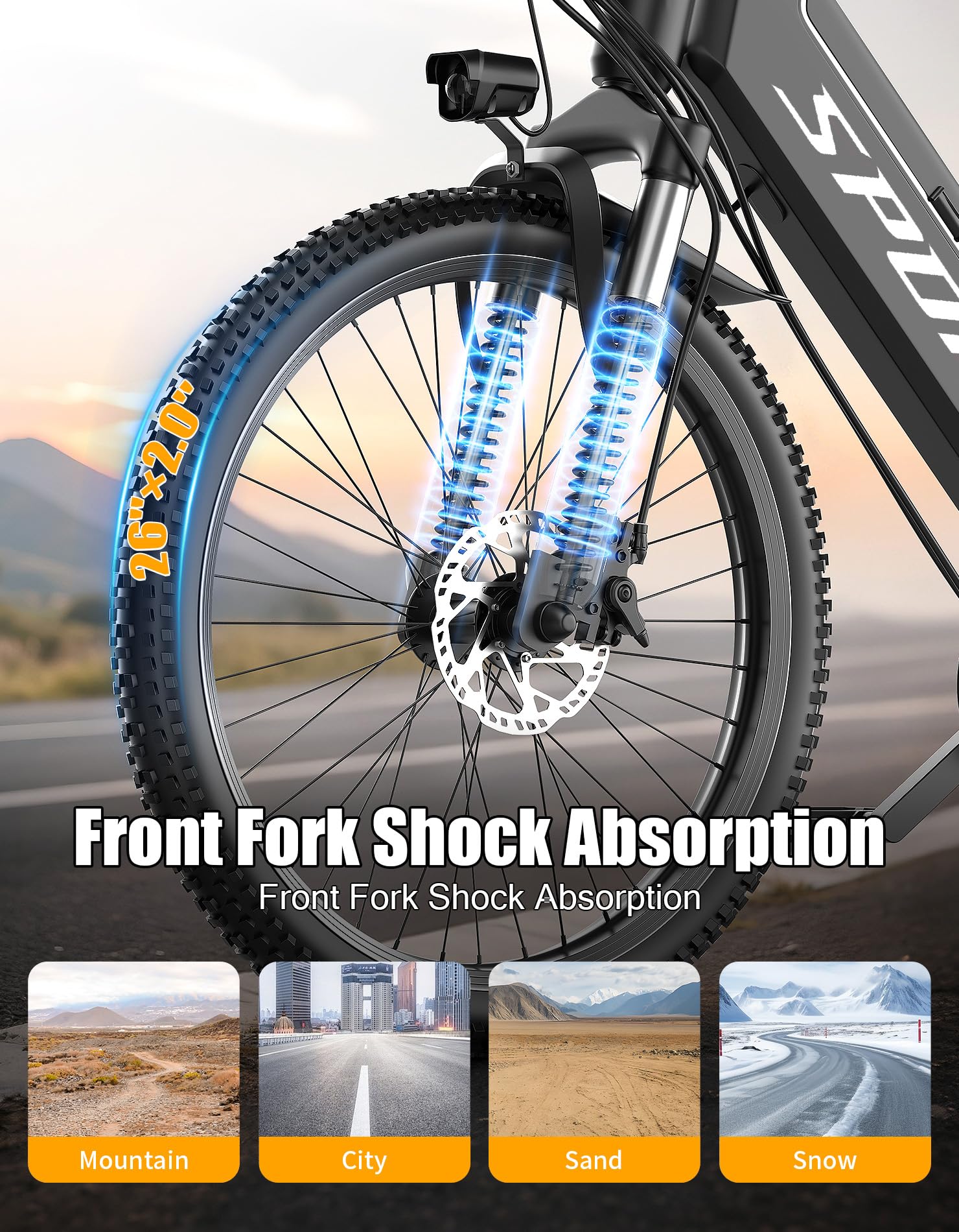 Electric Bike for Adults, 26" Ebike, Peak 1500W Motor, 40KM/H 105 KM Max Range E Bikes for Adults, 480Wh Removable Battery, Adult Electric Bicycles for Commute Mountain, 7-Speed, Front Suspension — view 3