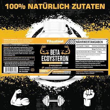 Beta Ecdysterone Supplement 1200mg | Exercise Performance, Strength and Protein Synthesis, 98% Maximum Purity Formulated for Enhanced Absorption (60 Count (Pack of 1))