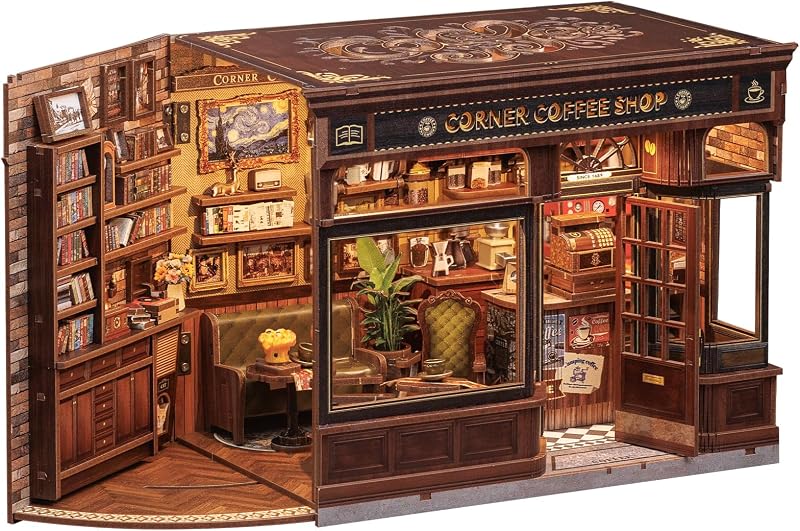 CUTEBEE Book Nook for Adults, DIY Miniature House Kits (Corner Coffee Shop)