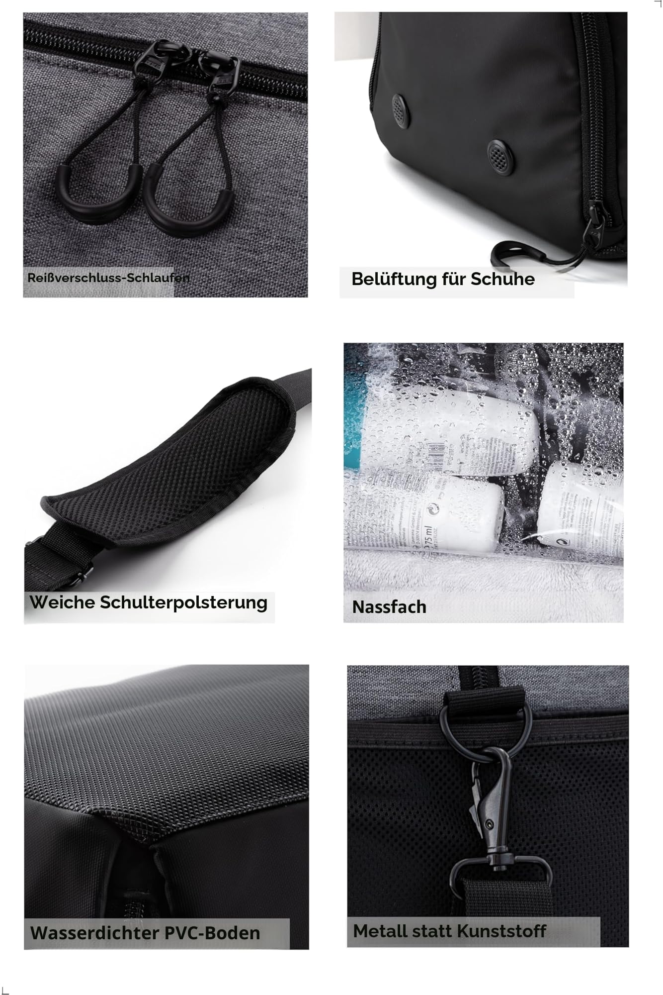 Fitgriff® Sporttasche Reisetasche V2 mit Schuhfach Nassfach Black Grey Medium