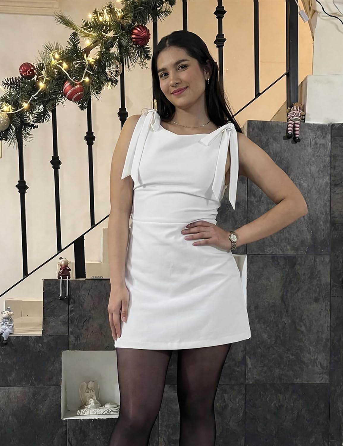 Women's Sleeveless Boat Neck Bodycon Ruched Elegant Bow Tie Graduation Party Mini Dress