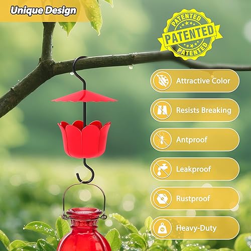 Miniatura 7 de R RUIMEI Foso de hormigas para comederos de colibríes, comedero de colibríes para ganchos colgantes al aire libre, 1 ganchos con 1 cepillo, rojo