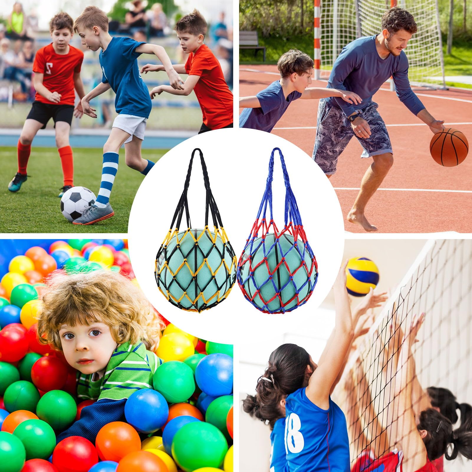 REBECASKYENS Bolsa de malla para pelotas de fútbol, baloncesto y voleibol, 2 piezas, cierre de cordón