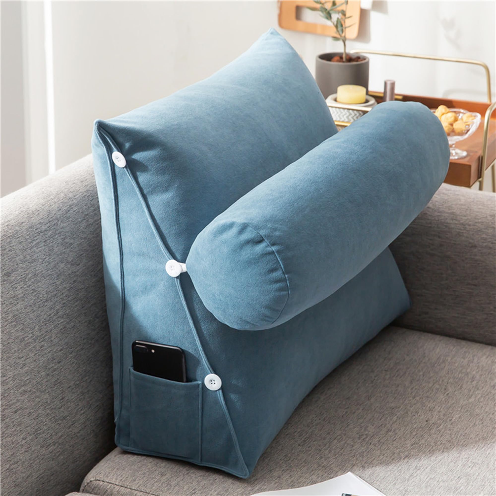 XIEMINLE Adjustable Back Wedge Cushion, Lumbar Pillows Bed Wedges, Triangle Pillow Flex Back Support, Sofa Waist Pillow Rest Cushion for Home Sofa Bed Office Chair,45x45x22cm,Blue