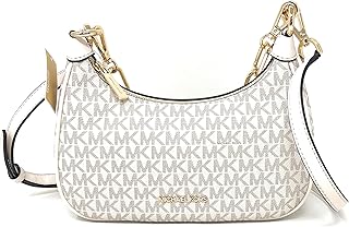 MICHAEL KORS Cora Signature - Bolso cruzado mediano de PVC con cremallera, color crema claro, Lt Cream Multi, Medium