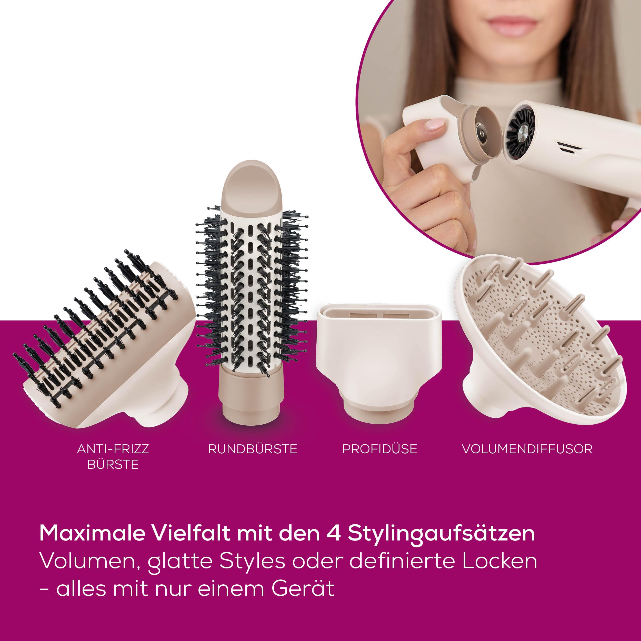 Beurer HC 150 FusionDry Pro Haartrockner, ultraleichter Föhn mit kraftvollem Digitalmotor, ergonomischer Klappgriff ideal für Reisen, Ionenfunktion für glänzendes Haar, inkl. 4 Styling-Aufsätzen