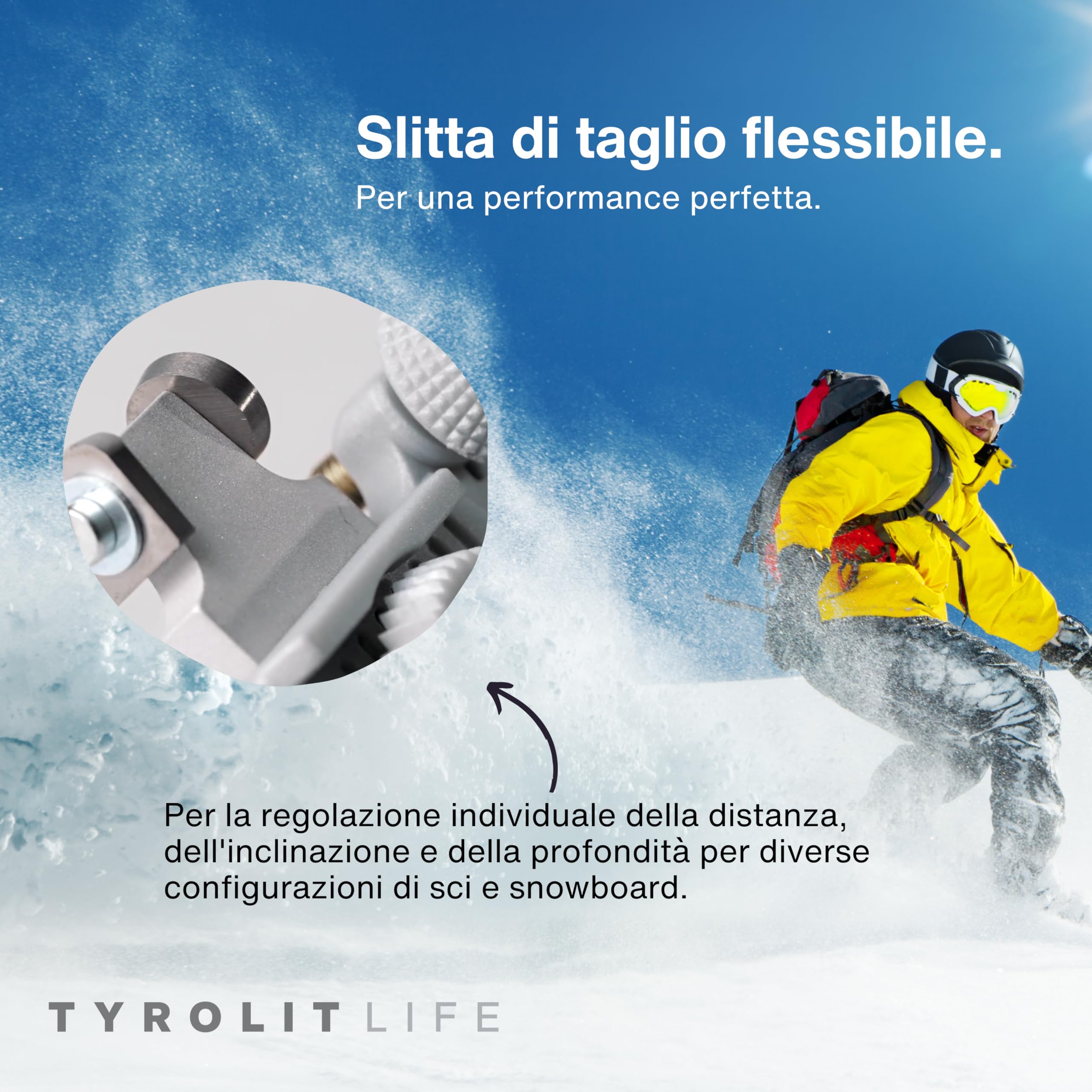 Tyrolit Life Spazzola laterale per sci e snowboard - Lavorazione precisa e delicata dei bordi per sci e snowboard - La base perfetta per spigoli puliti - Regolazione flessibile