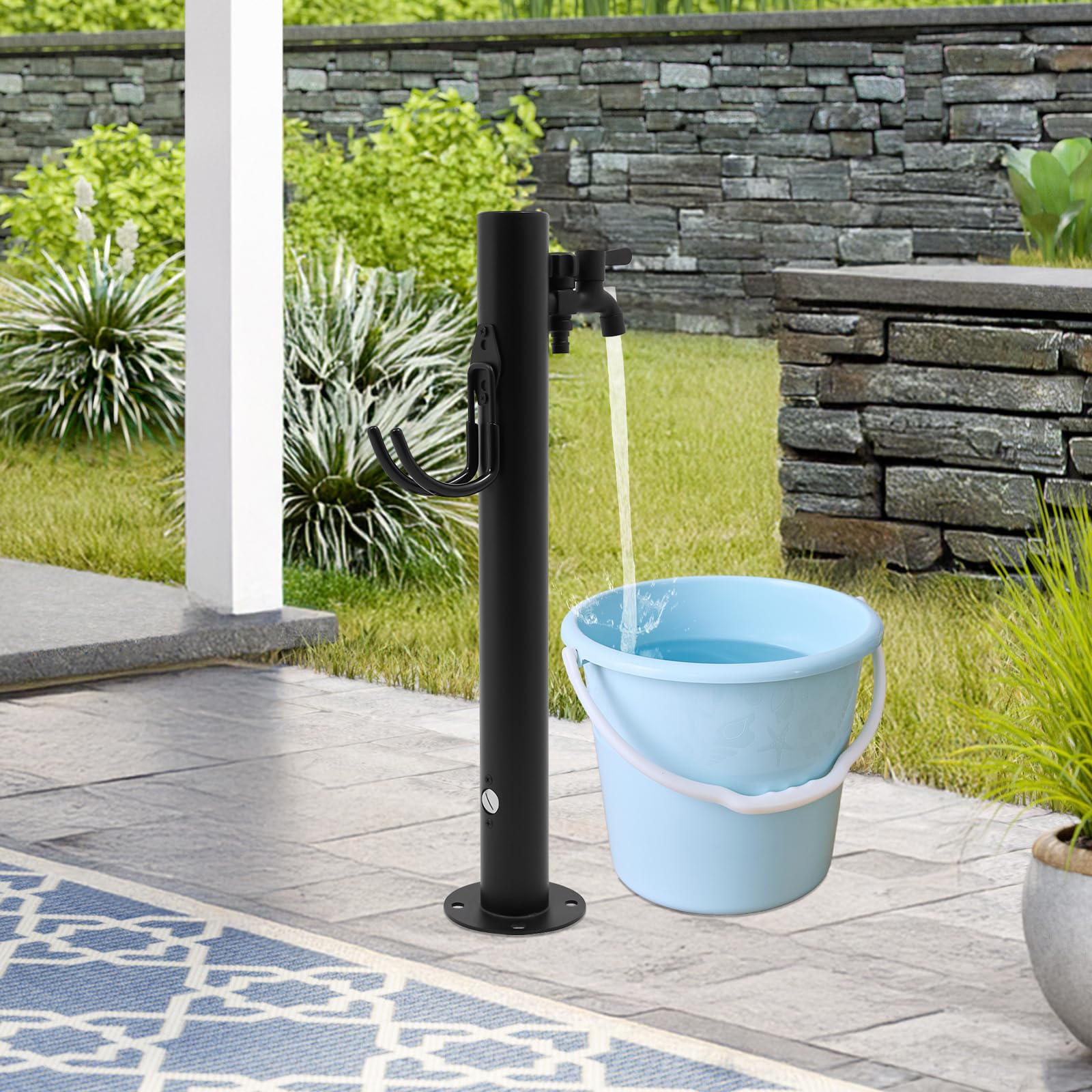 Fuente de pie, grifo, grifo de columna para exteriores, 12,5 x 12,5 x 60 cm, columna de grifo de agua, jardín, terraza, fuente ornamental