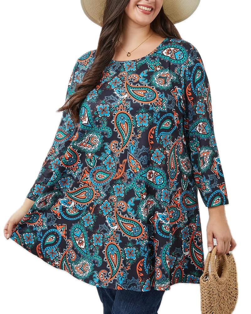 Loveliin Women Tunics Plus Size Loose Fit Long Tops and