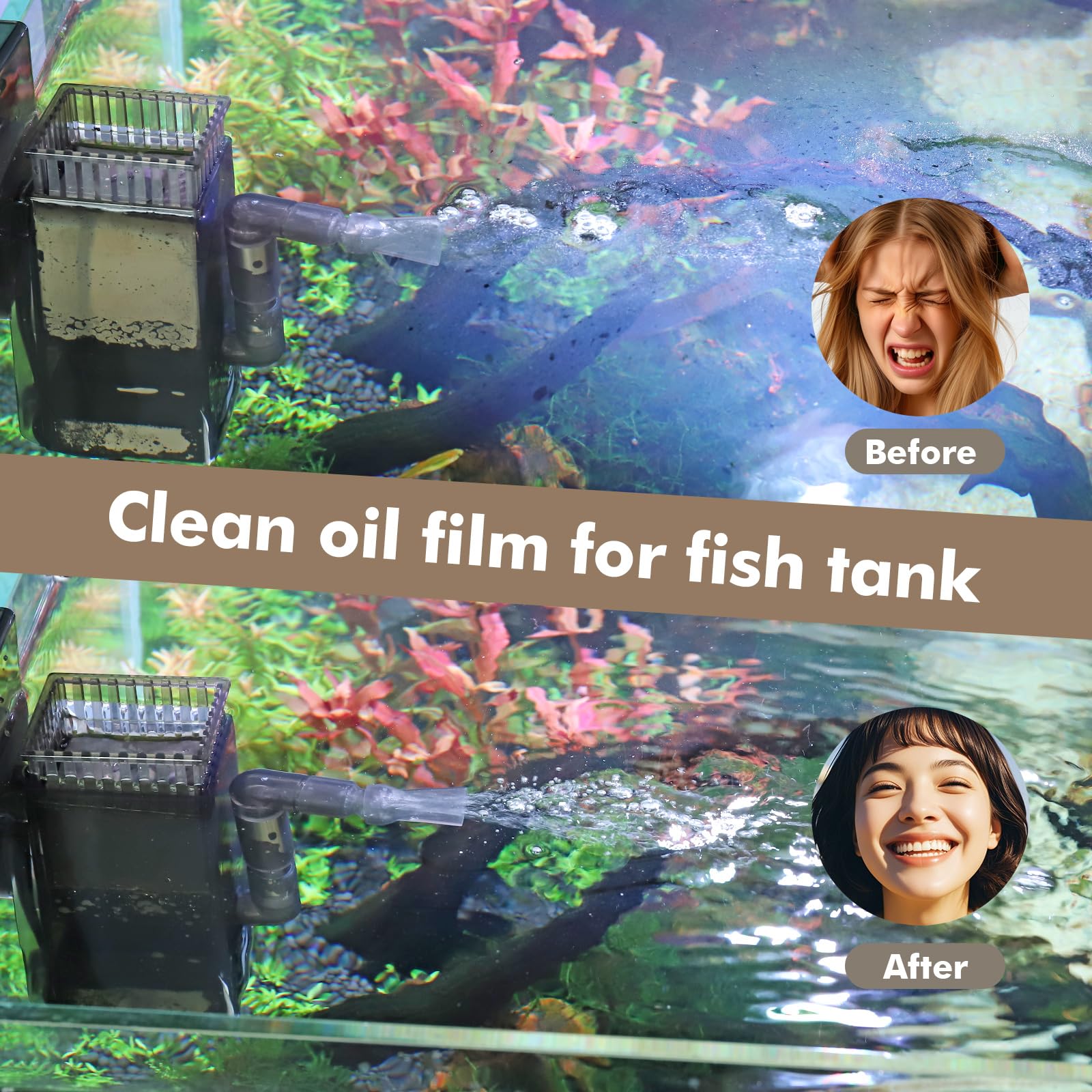 Skimmer de superficie de acuario de hasta 50 galones, espumador de flujo de 132 GPH con doble salida y función de generador de ondas, 6 W