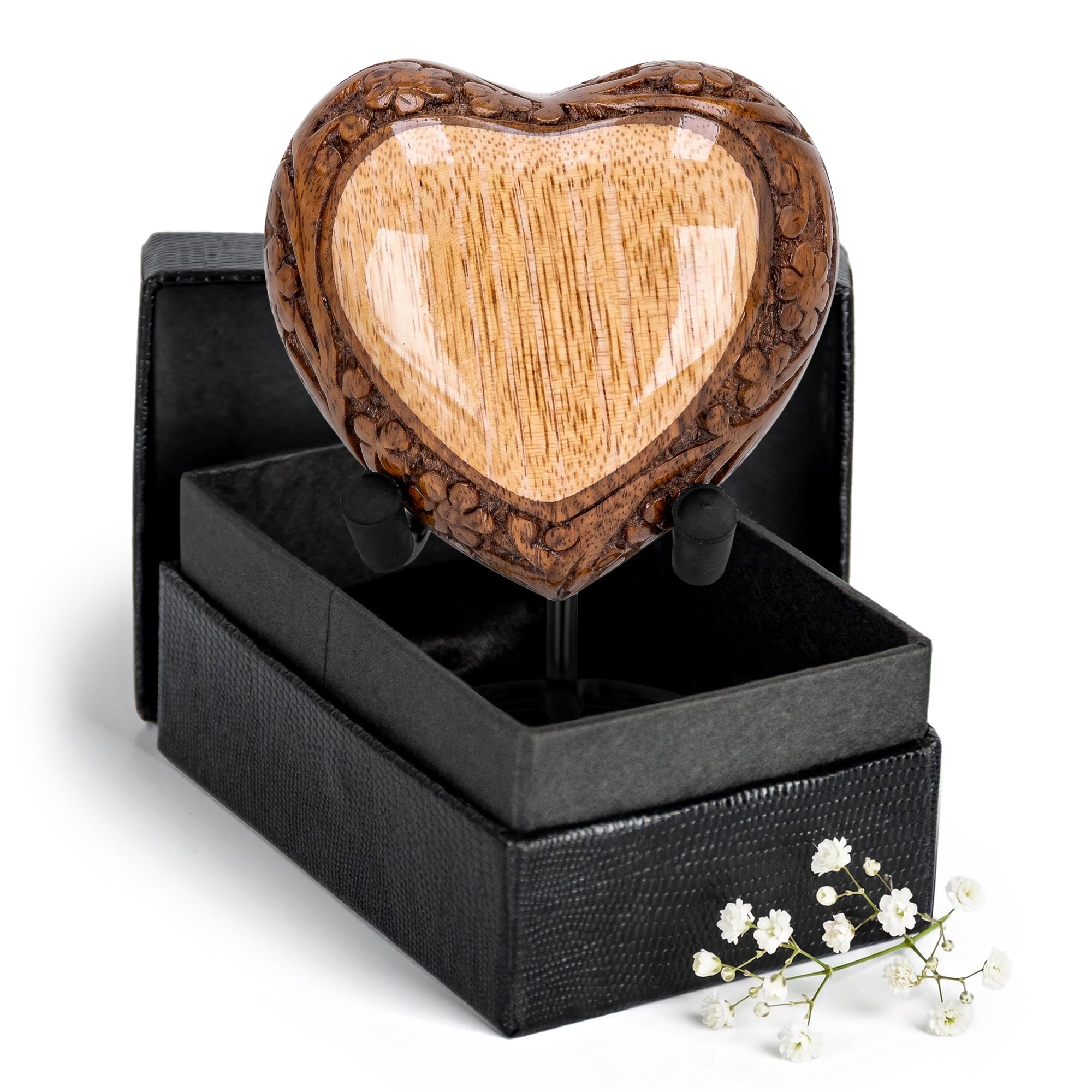 Heart Shaped Wooden Urns for Human Ashes – 3 Cubic Inches Black Thunderstorm Pattern Cremation Urn, Decorative Keepsake Burial Container for Ashes Adult Male or Female Memorial Display